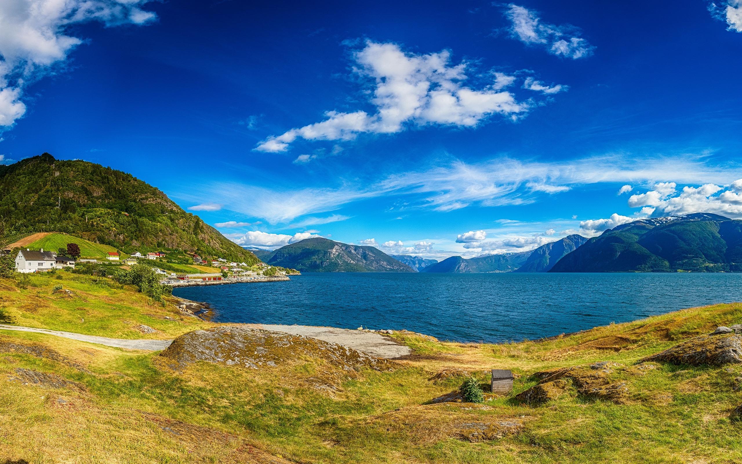 2560x1600 Wallpaper Iceland, beautiful nature landscape, bay, sea, houses, clouds, mountains 2560x1600 HD Picture, Image