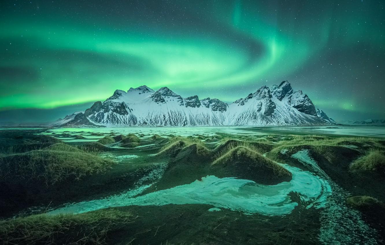1332x850 Photo Wallpaper Lights, Mountain, Nature, Iceland