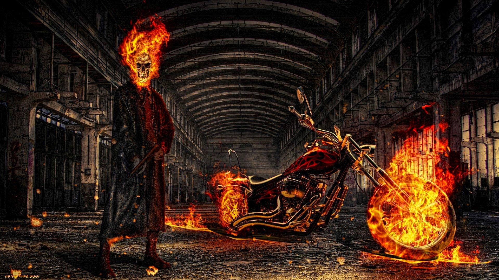 1920x1080 dark, Art, Artwork, Fantasy, Artistic, Original, Psychedelic, Horror, Evil, Creepy, Scary, Spooky, Halloween, Ghost, Rider, Skull, Chopper Wallpaper HD / Desktop and Mobile Background