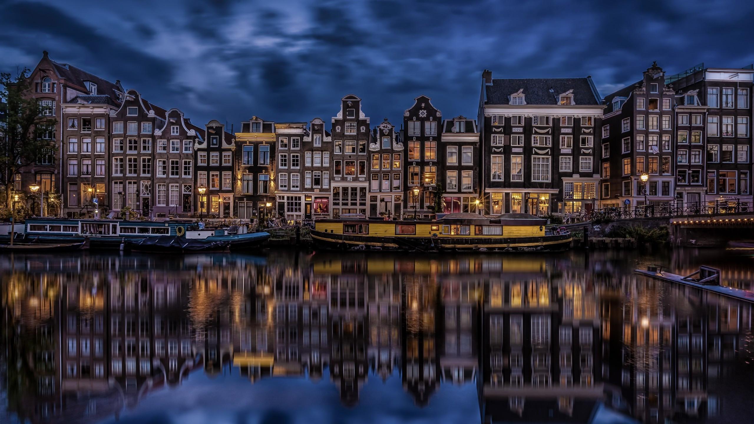 2560x1440 Download 2560x1440 Holland, Amsterdam, Netherlands, Reflection, River Wallpaper for iMac 27 inch