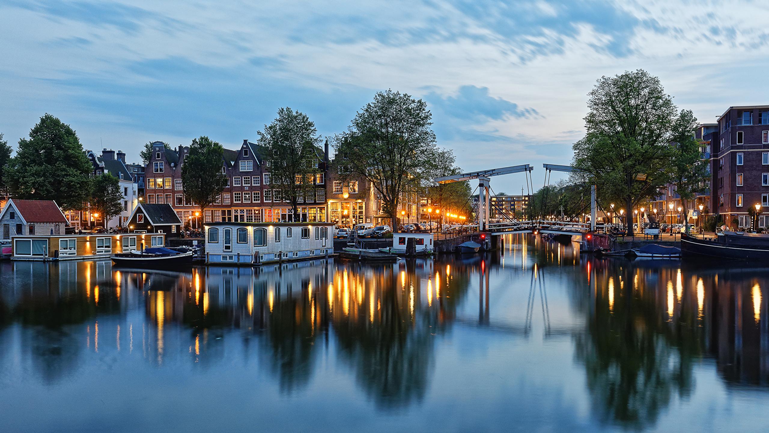 2560x1440 Desktop Wallpaper Amsterdam Netherlands bridge Berth 2560x1440