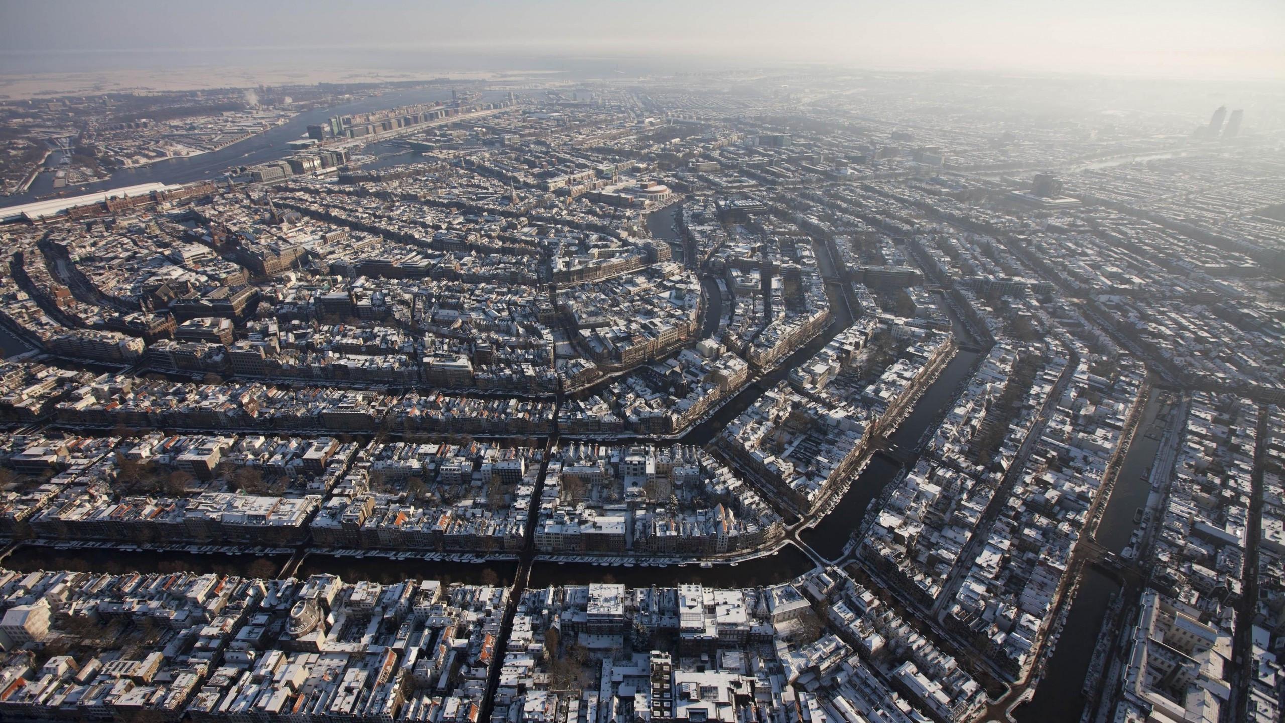 2560x1440 Download 2560x1440 Netherlands Amsterdam, Cityscape, Aerial View Wallpaper for iMac 27 inch