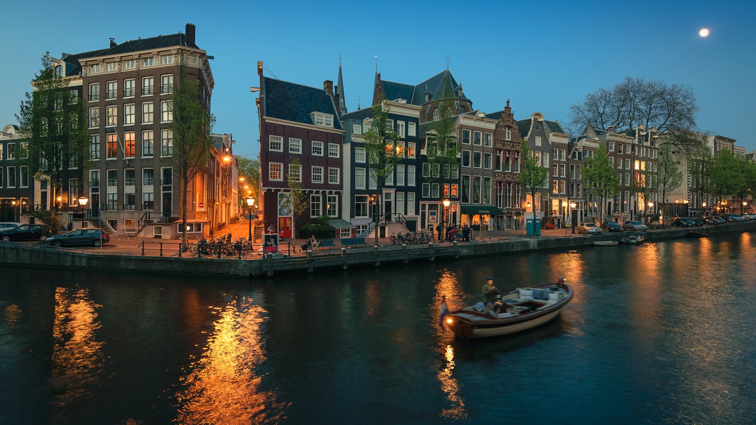 2560x1440 Desktop Wallpaper Amsterdam Netherlands Street Boats 2560x1440