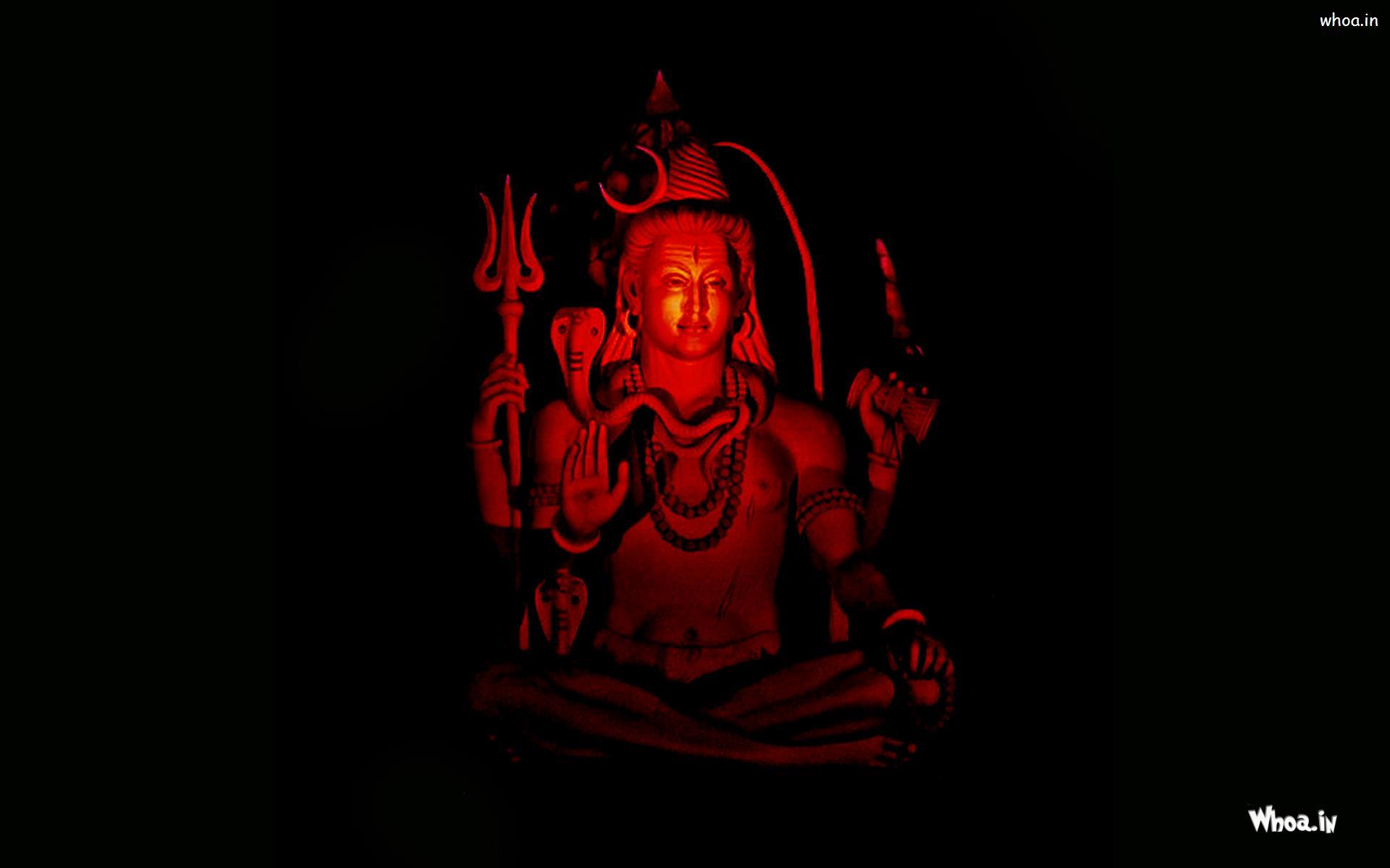 1920x1200 Somnath Lord Shiva Statue With Red Light Flash With Full Dark Back