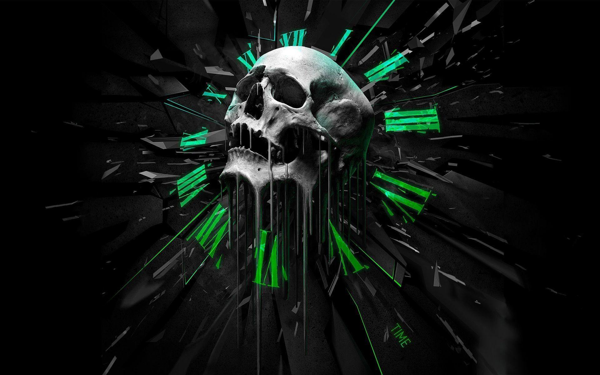 1920x1200 Green Skull Headphones Wallpaper