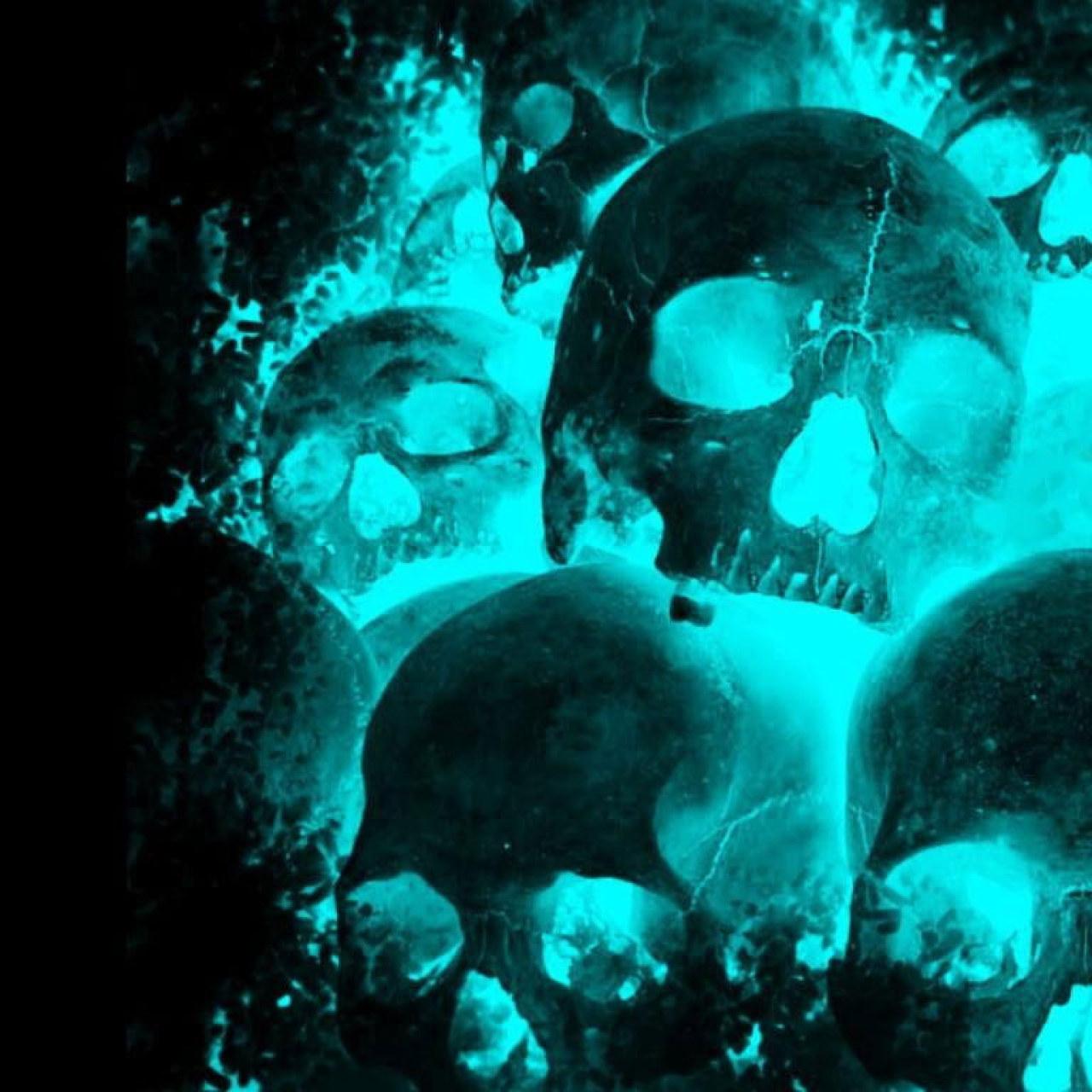1280x1280 Teal skull wallpaper, fire, neon, cyan, black background, dark • Wallpaper For You HD Wallpaper For Desktop & Mobile