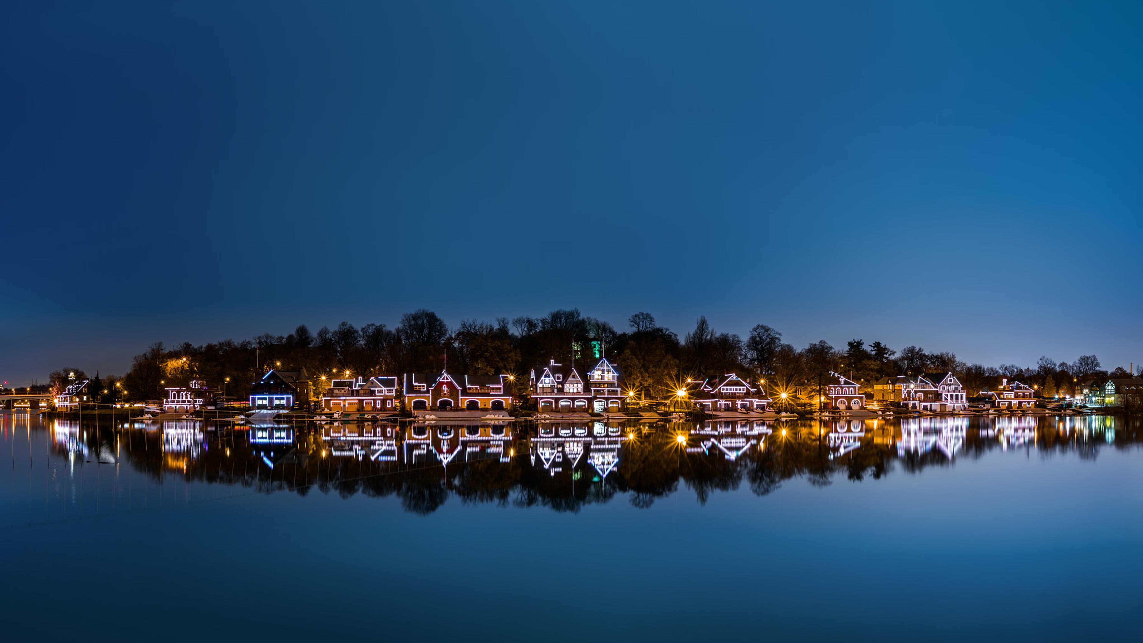 3840x2160 Boat House Row Panorama By Night Historical Site Located In Philadelphia Pennsylvania United States Desktop HD Wallpaper :