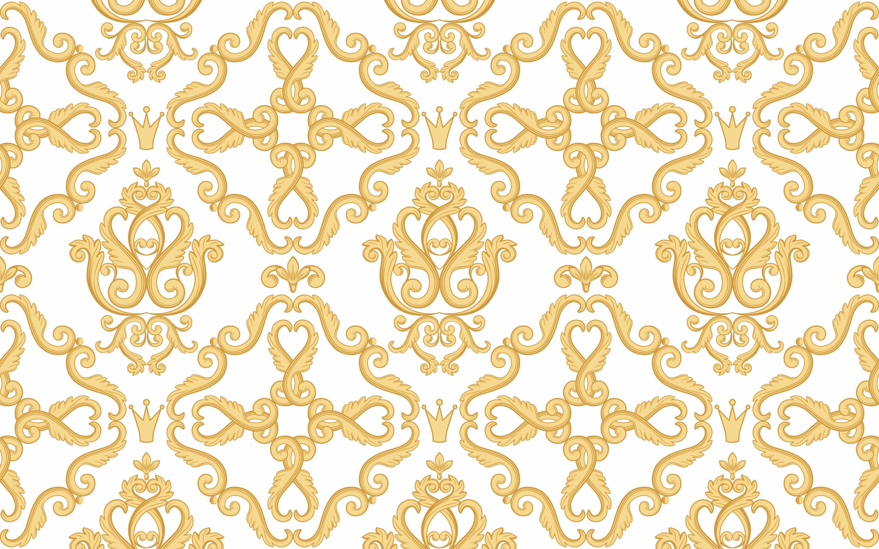 2880x1800 Download wallpaper golden retro background with ornaments, white texture with golden ornaments, vintage gold background, retro texture for desktop with resolution 2880x1800. High Quality HD picture wallpaper