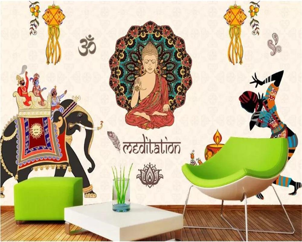 1000x800 WELLYU Nostalgic Personality Stereo 3D Wallpaper Thai Indian Style Classic Restaurant Yoga Background wall papers home decor3D. Wallpaper
