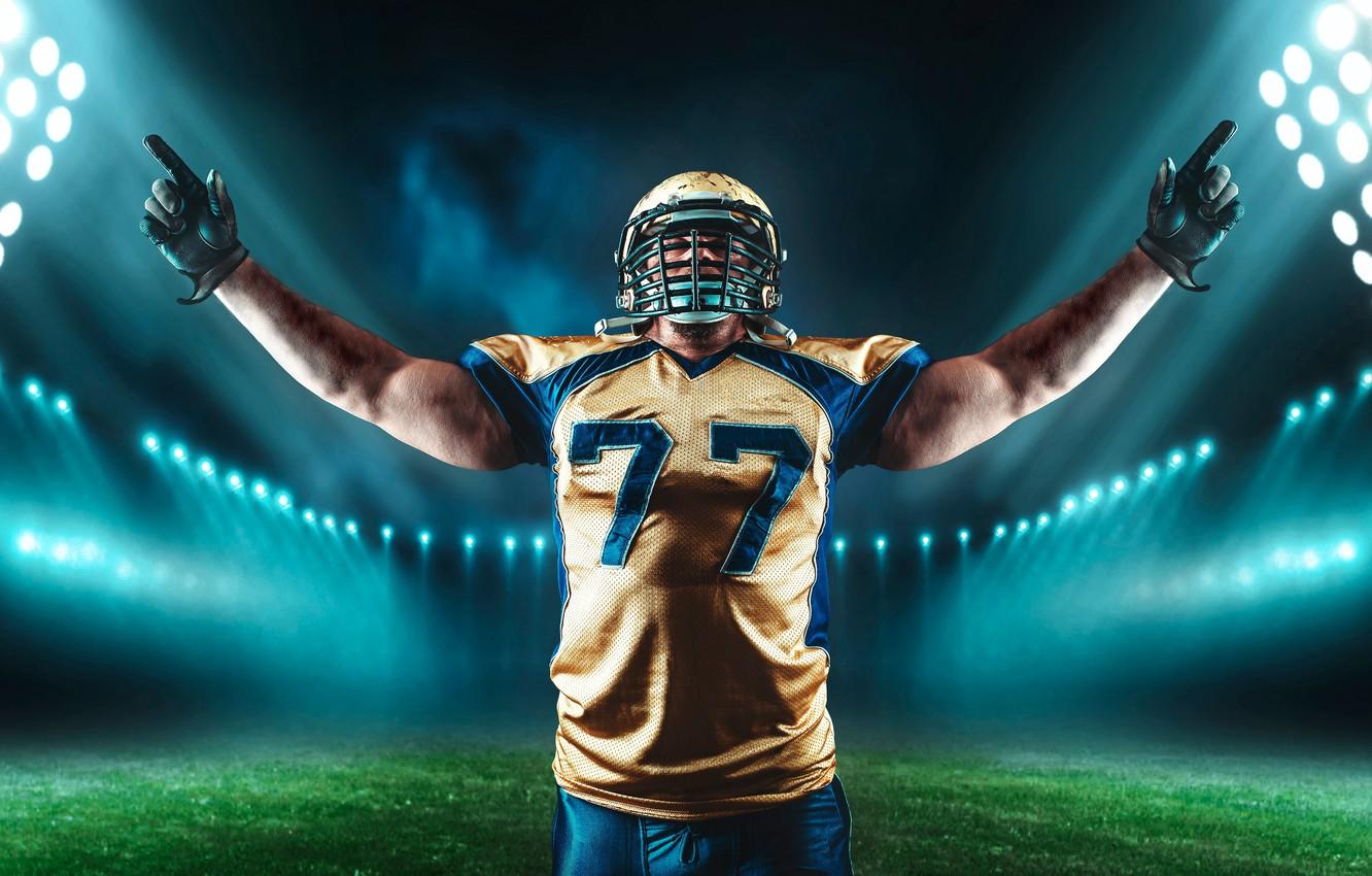 1332x850 Wallpaper Field, Grass, Pose, Sport, T Shirt, Gloves, Helmet, Athlete, American Football, Male, Uniform, Stadium, Floodlight, Player Image For Desktop, Section спорт