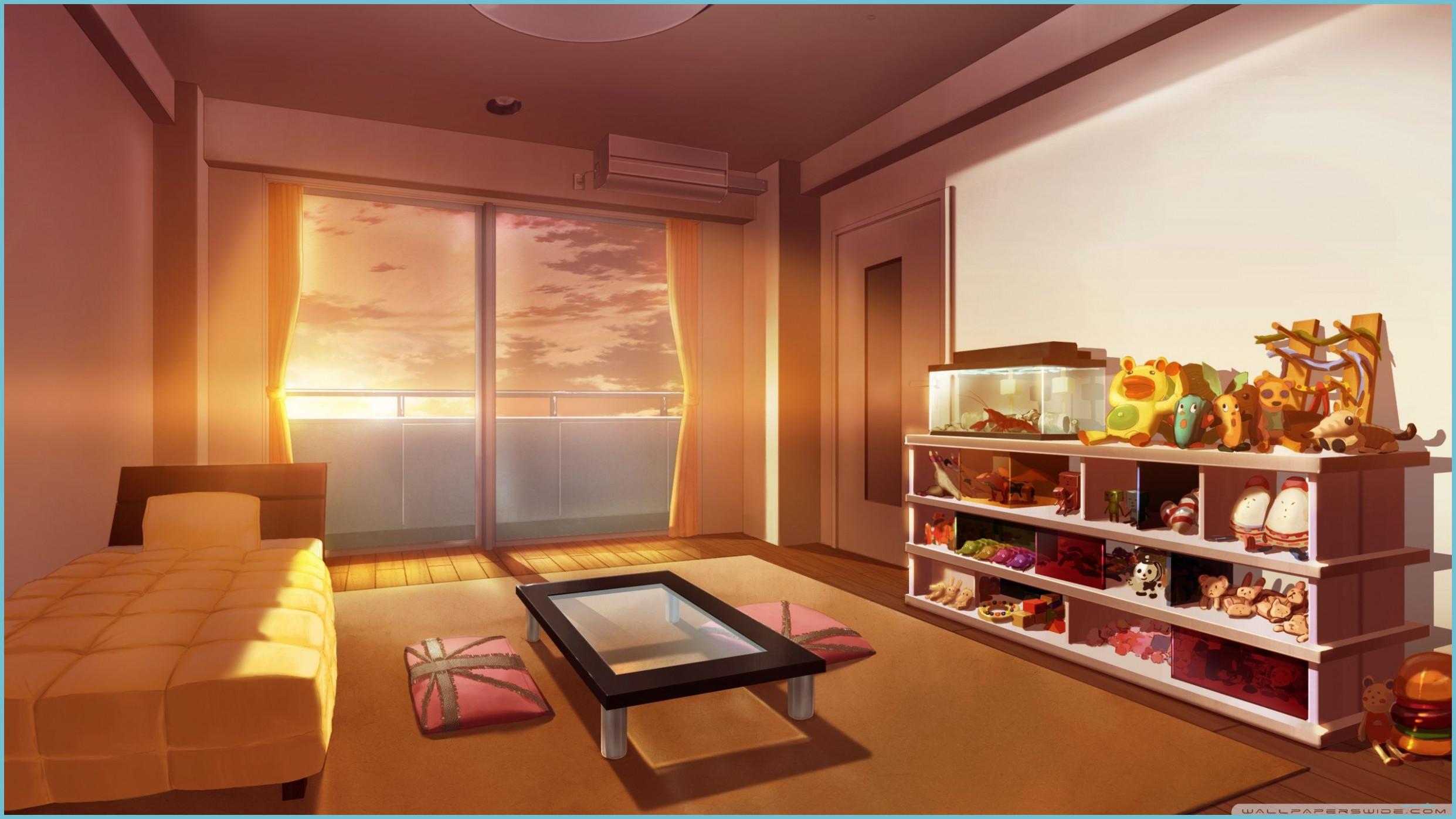 2483x1396 Bedroom Anime Art HD Desktop Wallpaper : Widescreen : High Room Wallpaper