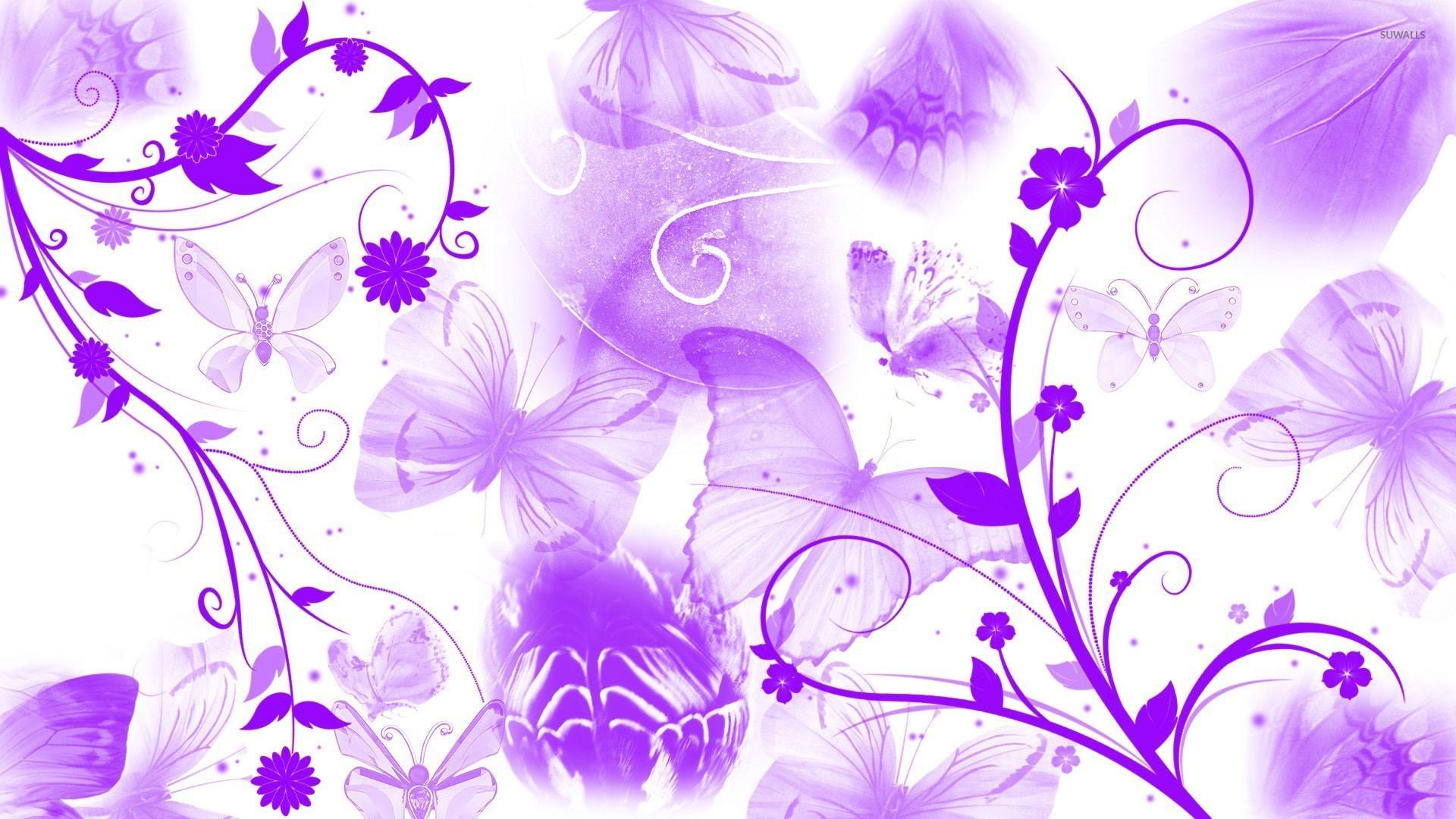 1920x1080 Purple butterflies and swirling flowers wallpaper Art wallpaper