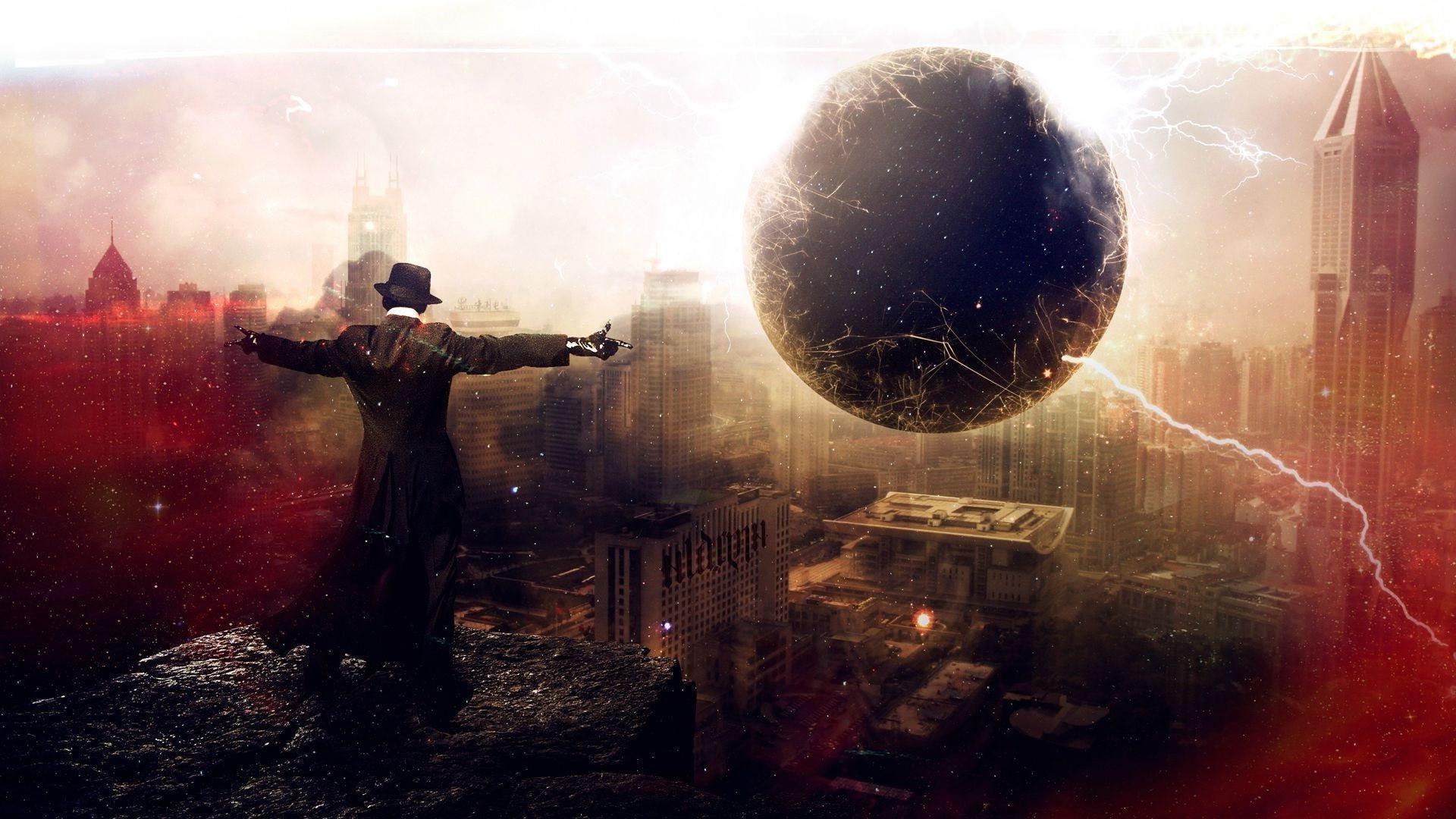 1920x1080 men, Artwork, Digital Art, Fantasy Art, Black Holes, City, Destruction Wallpaper HD / Desktop and Mobile Background