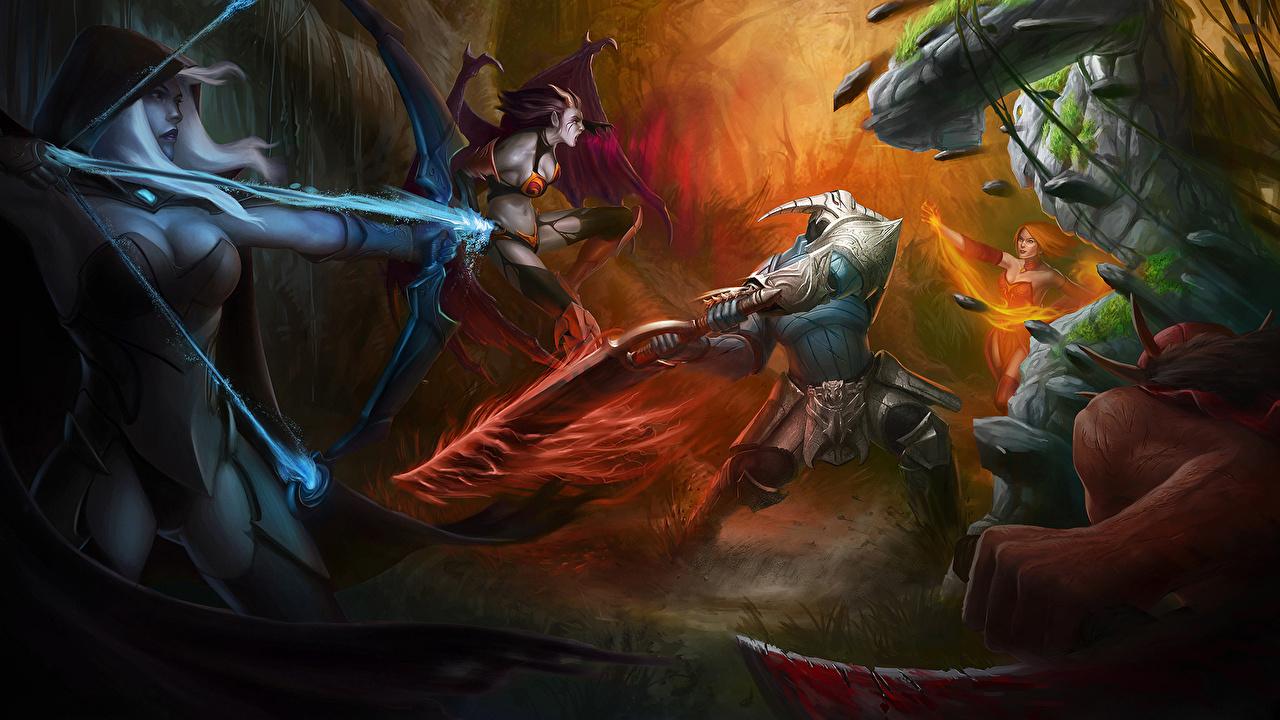 1280x720 Photos DOTA 2 Sven Lina Tiny Drow Ranger Queen of Pain monster