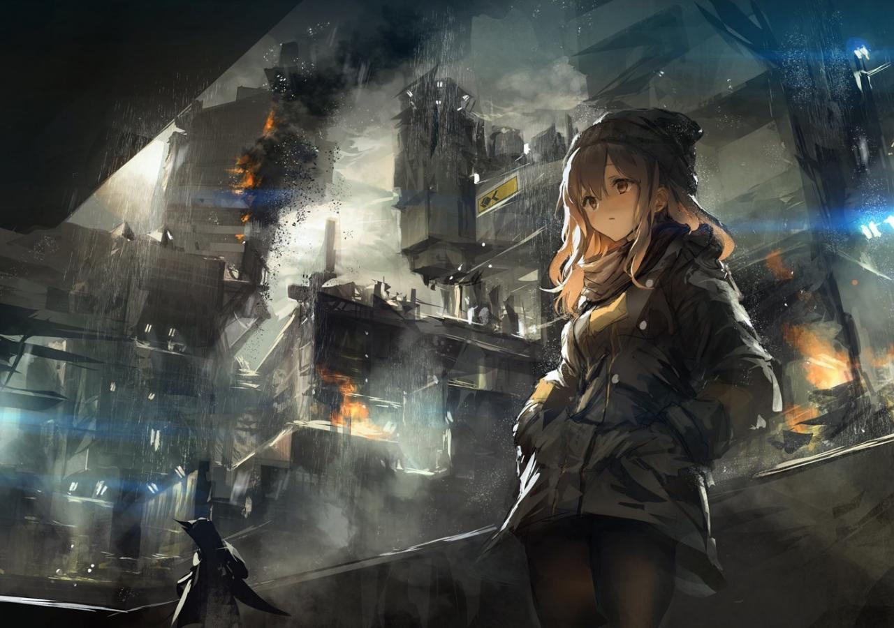 1280x900 Desktop Wallpaper City, Destruction, Anime Girl, Art, HD Image, Picture, Background, 0652a8
