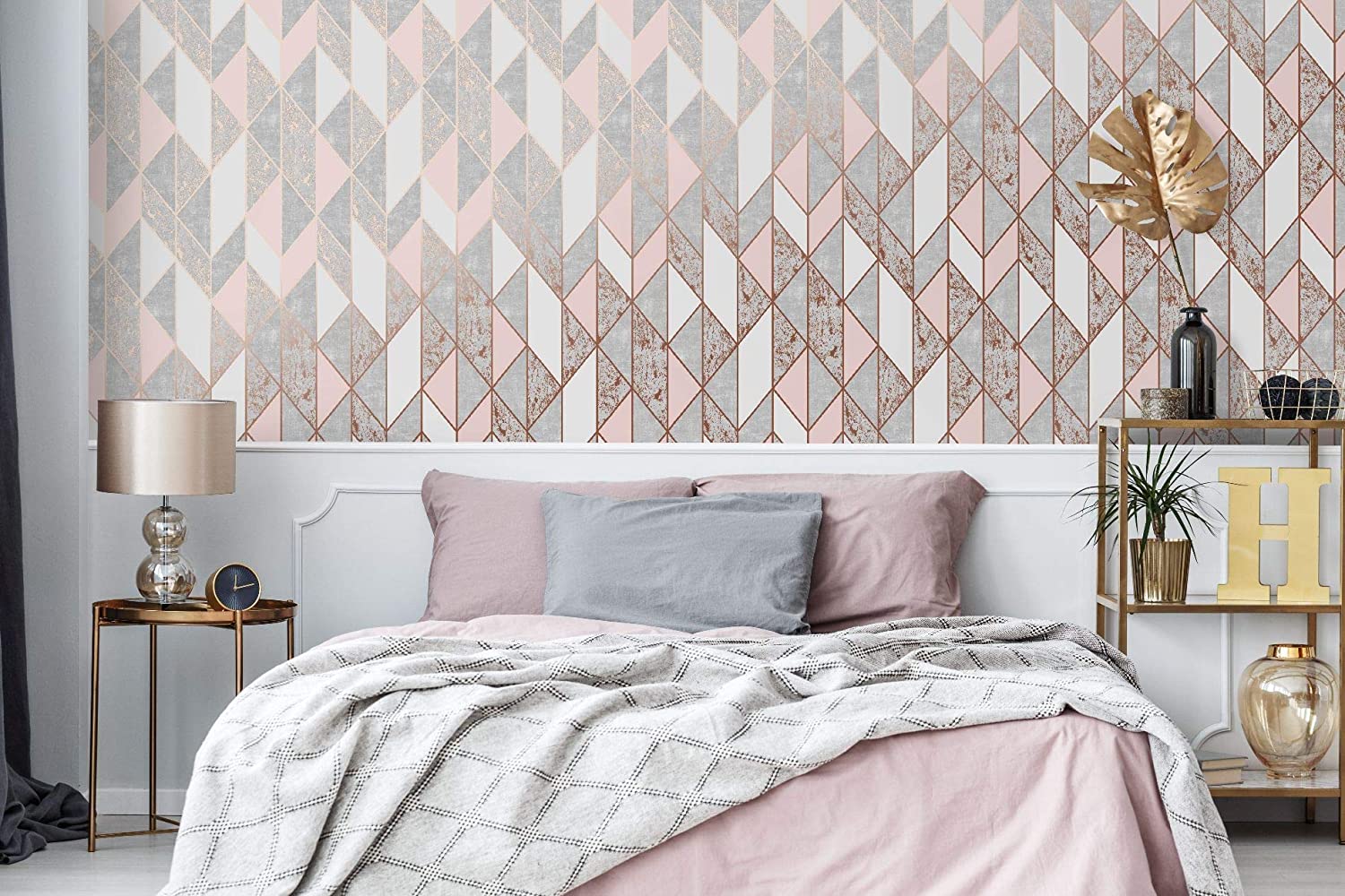 1500x1000 Graham & Brown Milan Geo Blush and Rose Gold Wallpaper : Tools & Home Improvement