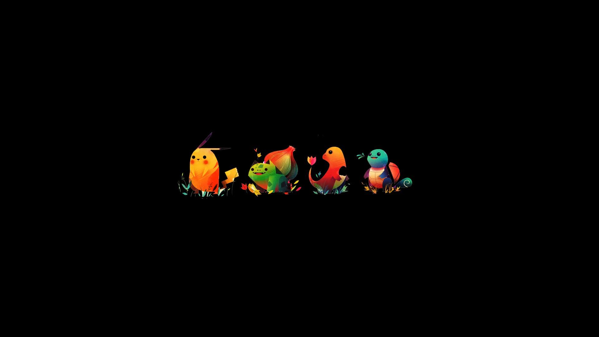 1920x1080 Pokémon Squirtle Pikachu Charmander Minimalism Bulbasaur Black Black Background / iPhone HD Wallpaper Background Download (png / jpg) (2021)