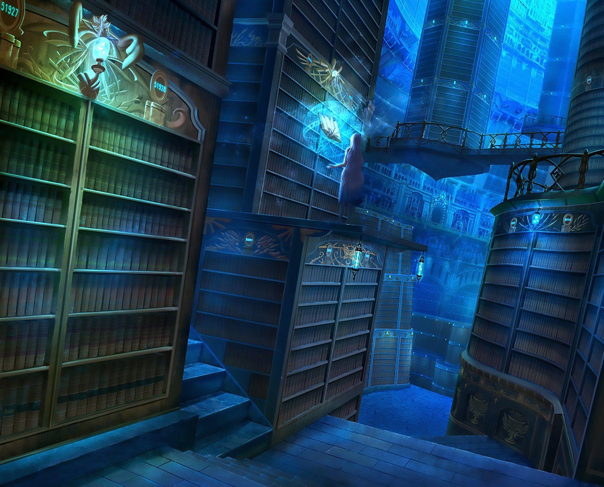 1920x1550 Anime Original Wallpaper. Magical library, Fantasy art landscapes, Anime background