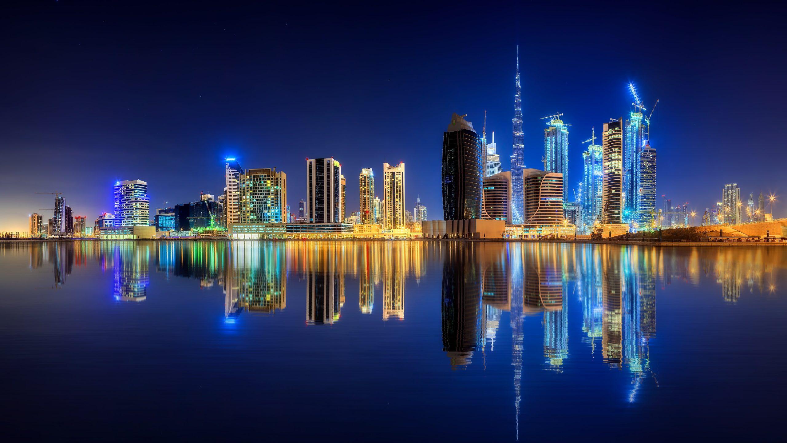 2560x1440 Dubai wallpaper, city lights, 8k, uae, downtown, water, united arab emirates • Wallpaper For You HD Wallpaper For Desktop & Mobile