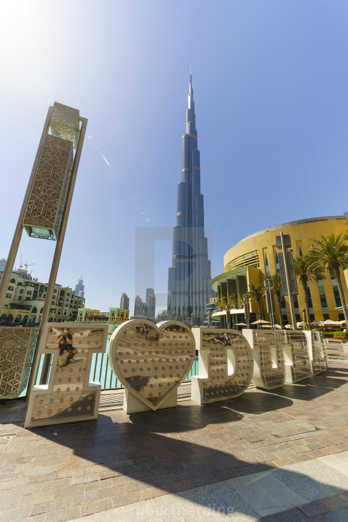 1120x1679 Burj Khalifa and I love Dubai sign by the Lake, Downtown, Dubai, United Arab., download or print for £79.84