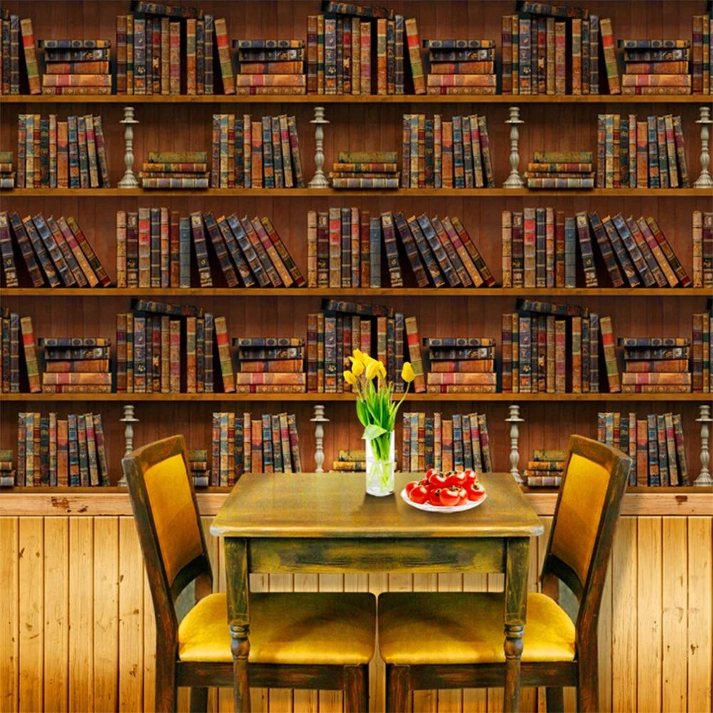 1001x1001 0.45*10m 3D Simulation Cabinet Books Library Wallpaper Vintage Bookshelf Pattern Wall Papers PVC Self Adhesive Wall Decor Mural. Wallpaper