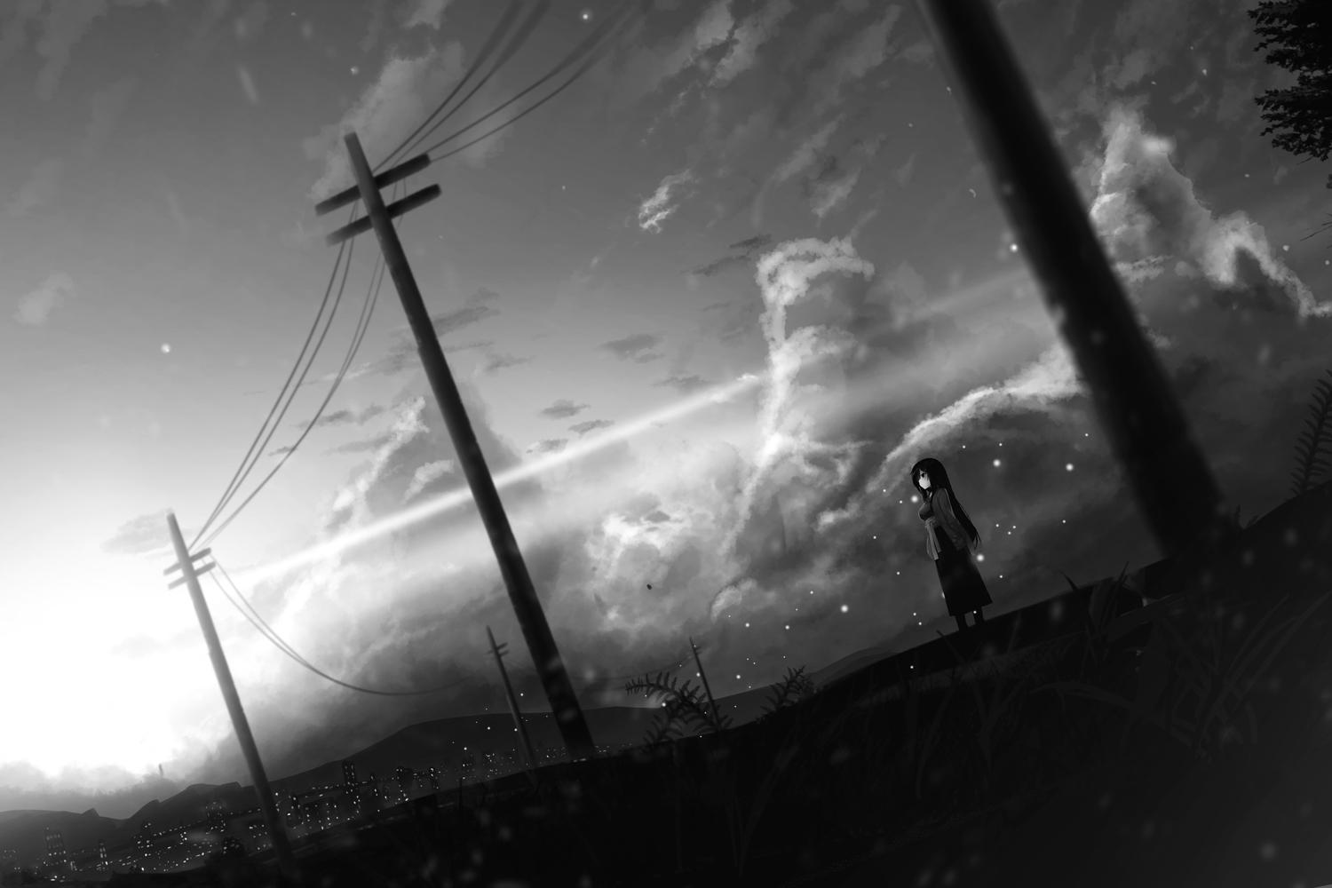 1500x1000 dark monochrome scenic sunset tagme (artist). konachan.com.com Anime Wallpaper