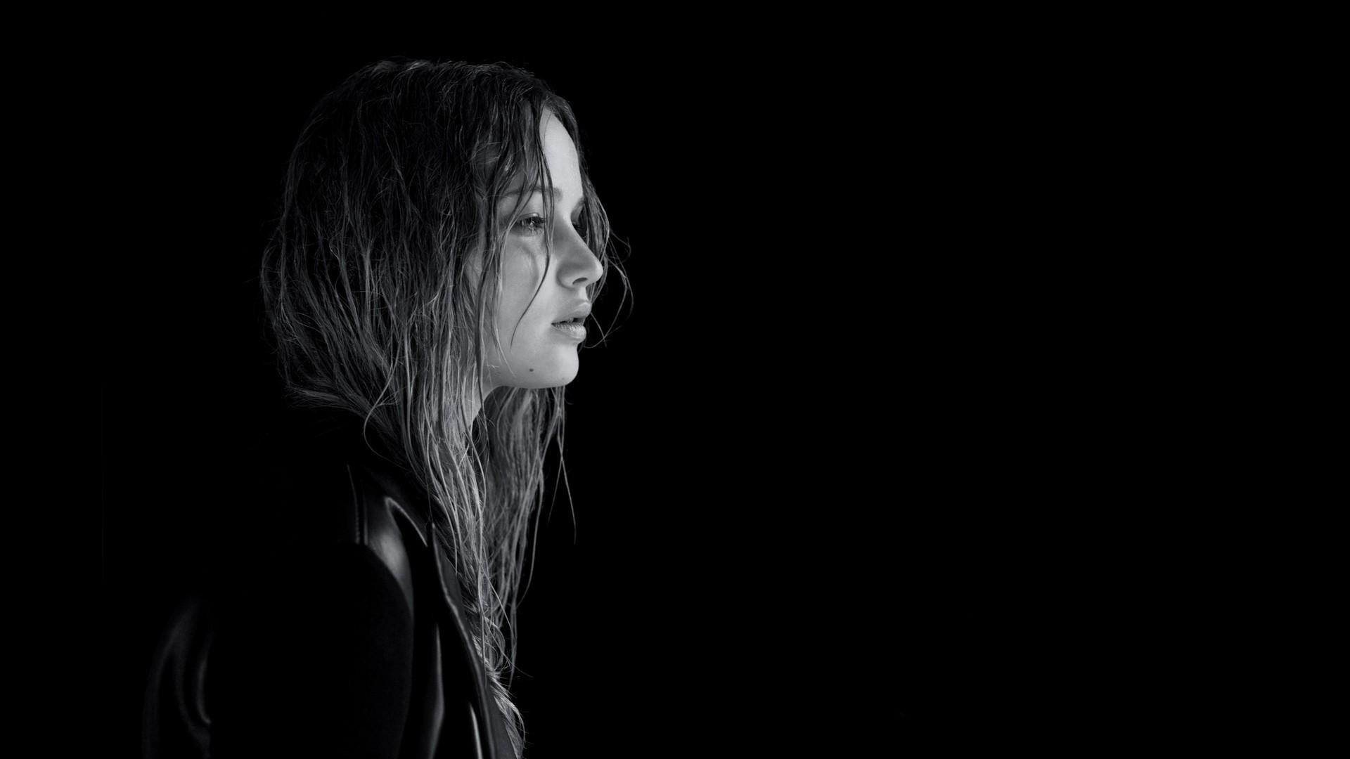 1920x1080 jennifer lawrence dark monochrome women actress face wet hair HD wallpaper, Background