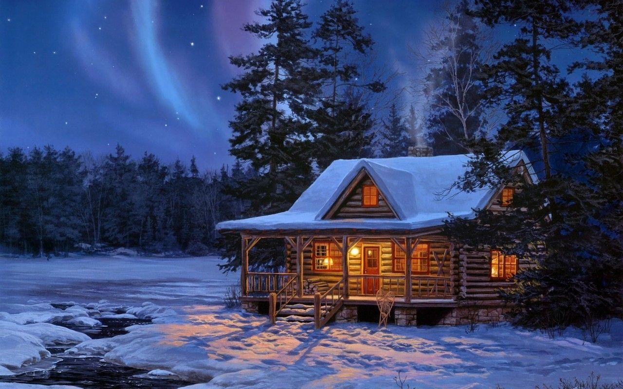 1280x800 Winter Cabin Wallpaper