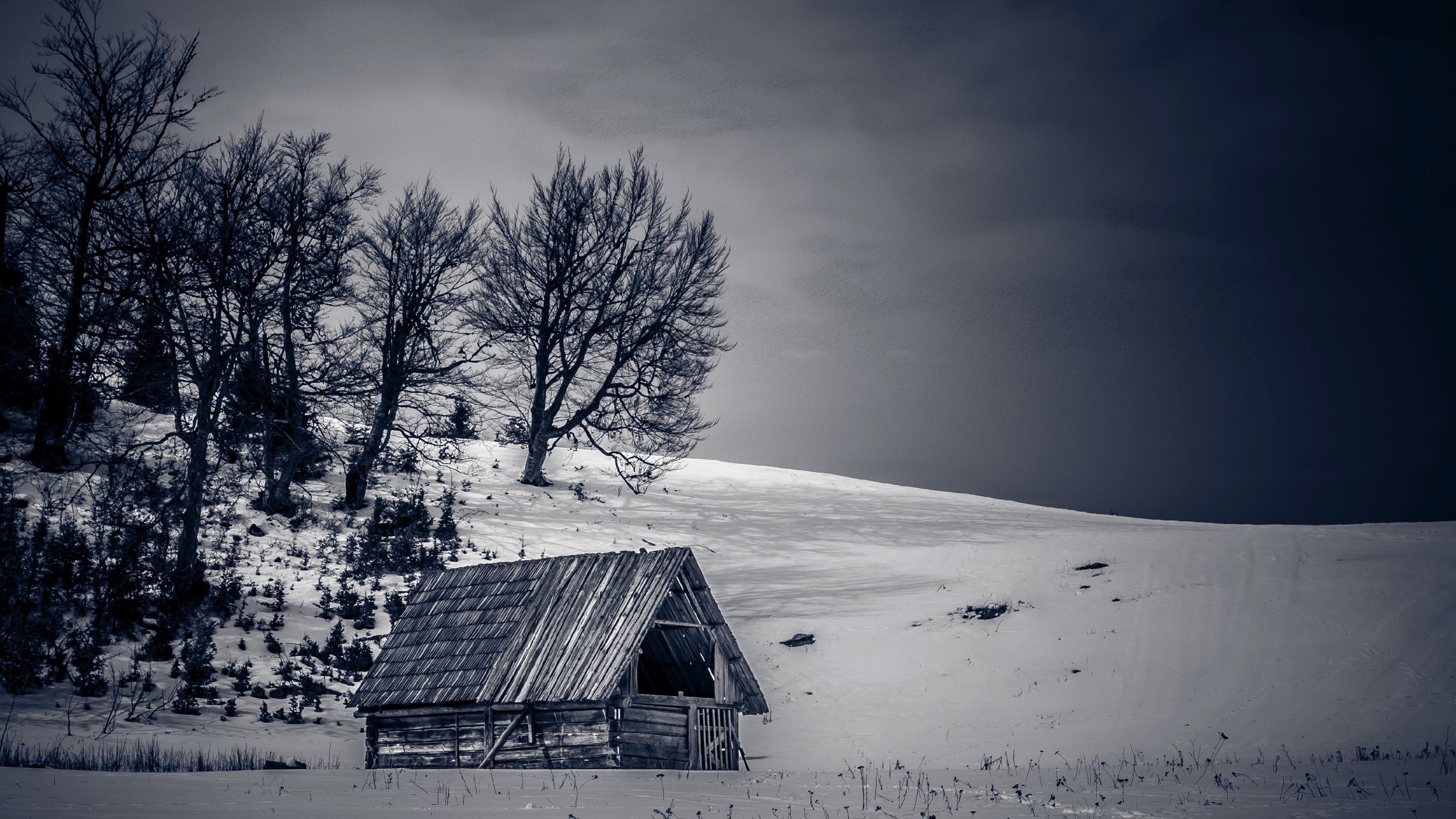 3840x2160 Winter Cottage Wallpaper 4k