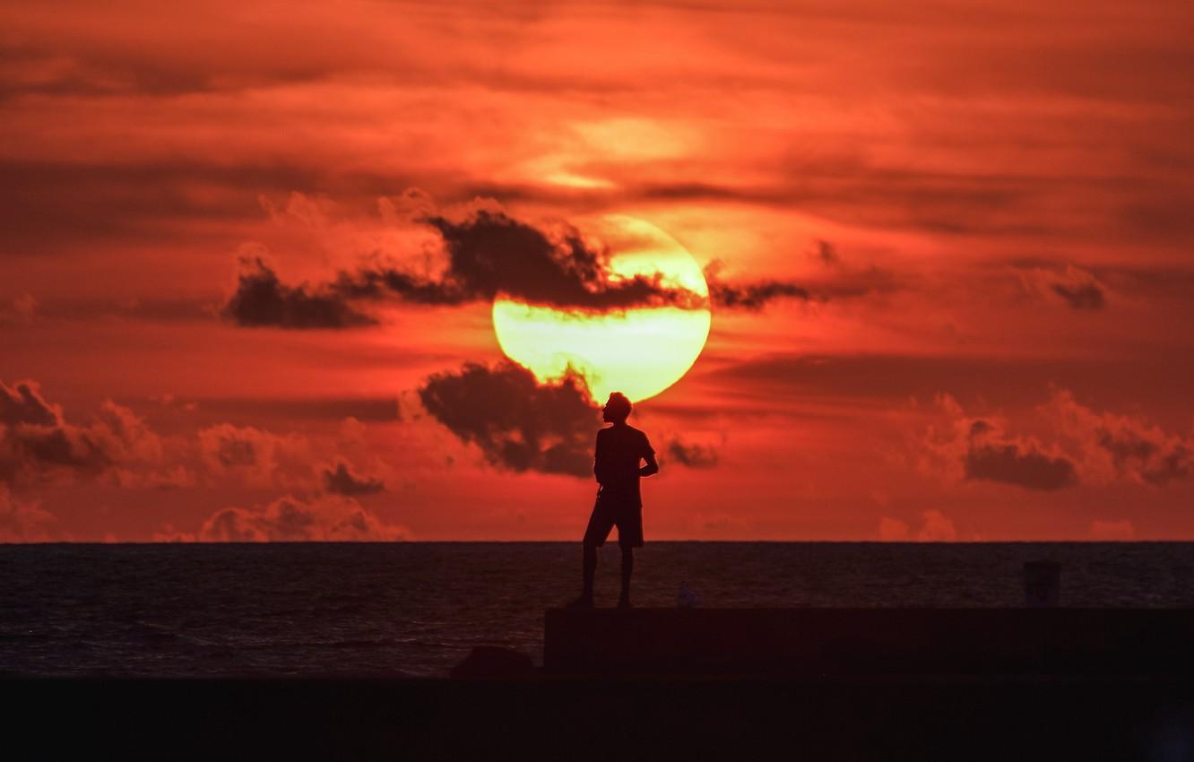1332x850 Photo Wallpaper Dark, Wallpaper, Sea, Nature, Sunset, Silhouette Men