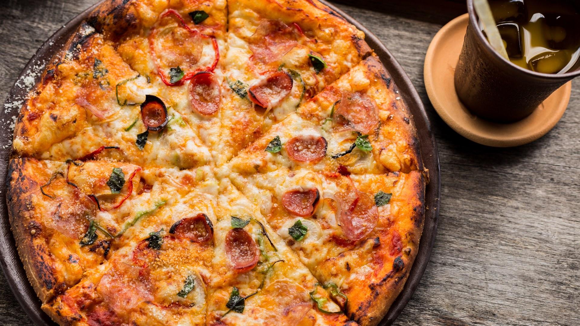 1920x1080 Pepperoni pizza beside brown cup • Wallpaper For You HD Wallpaper For Desktop & Mobile