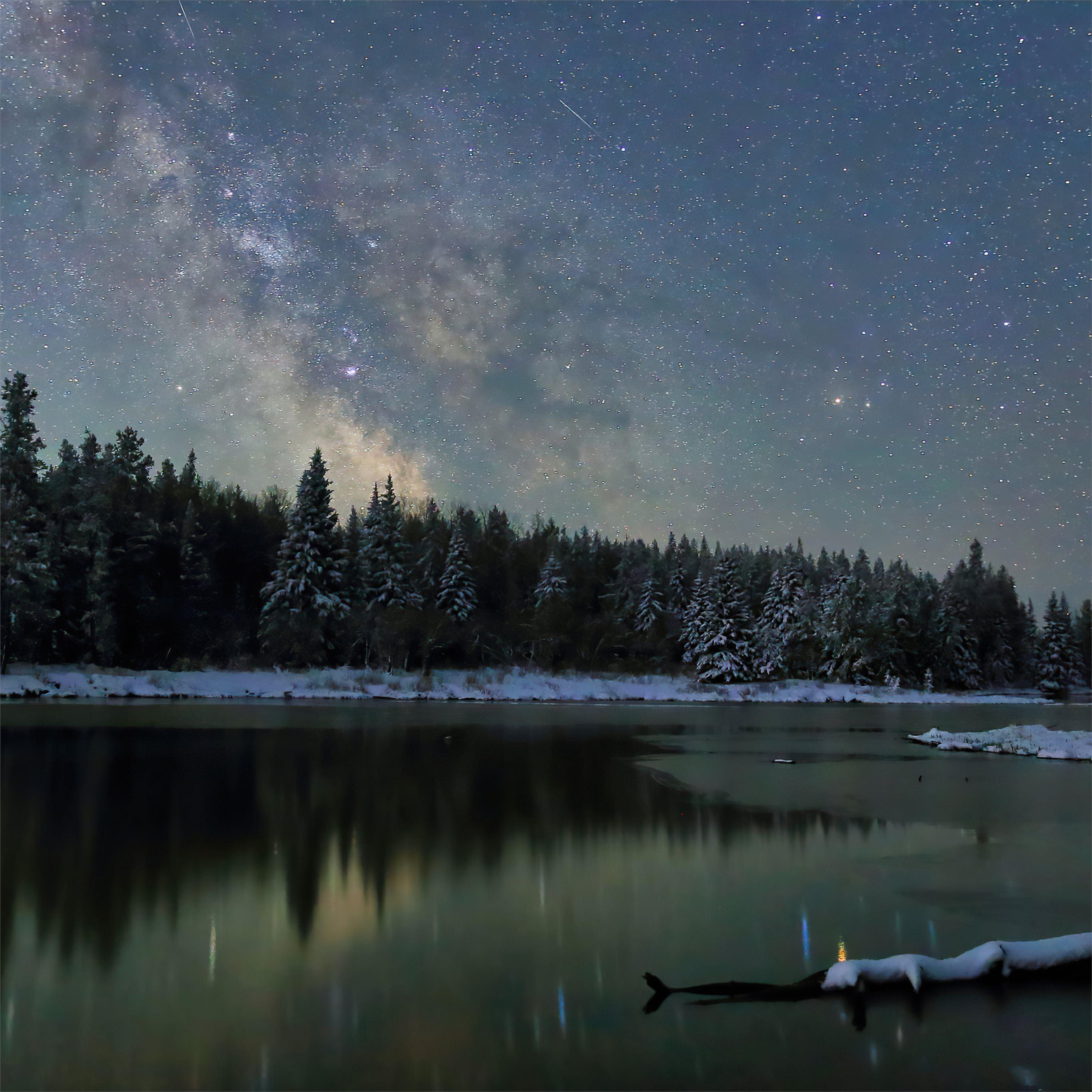 2732x2732 winter snow milky way dark horse 4k iPad Pro Wallpaper Free Download