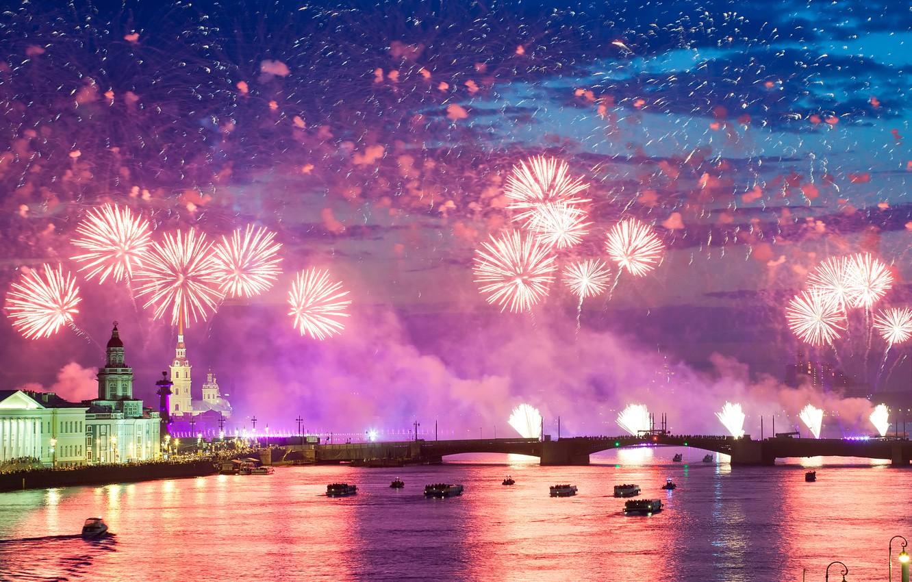 1332x850 Wallpaper night, city, the city, lights, salute, colorful, water, night, fireworks, reflection image for desktop, section город