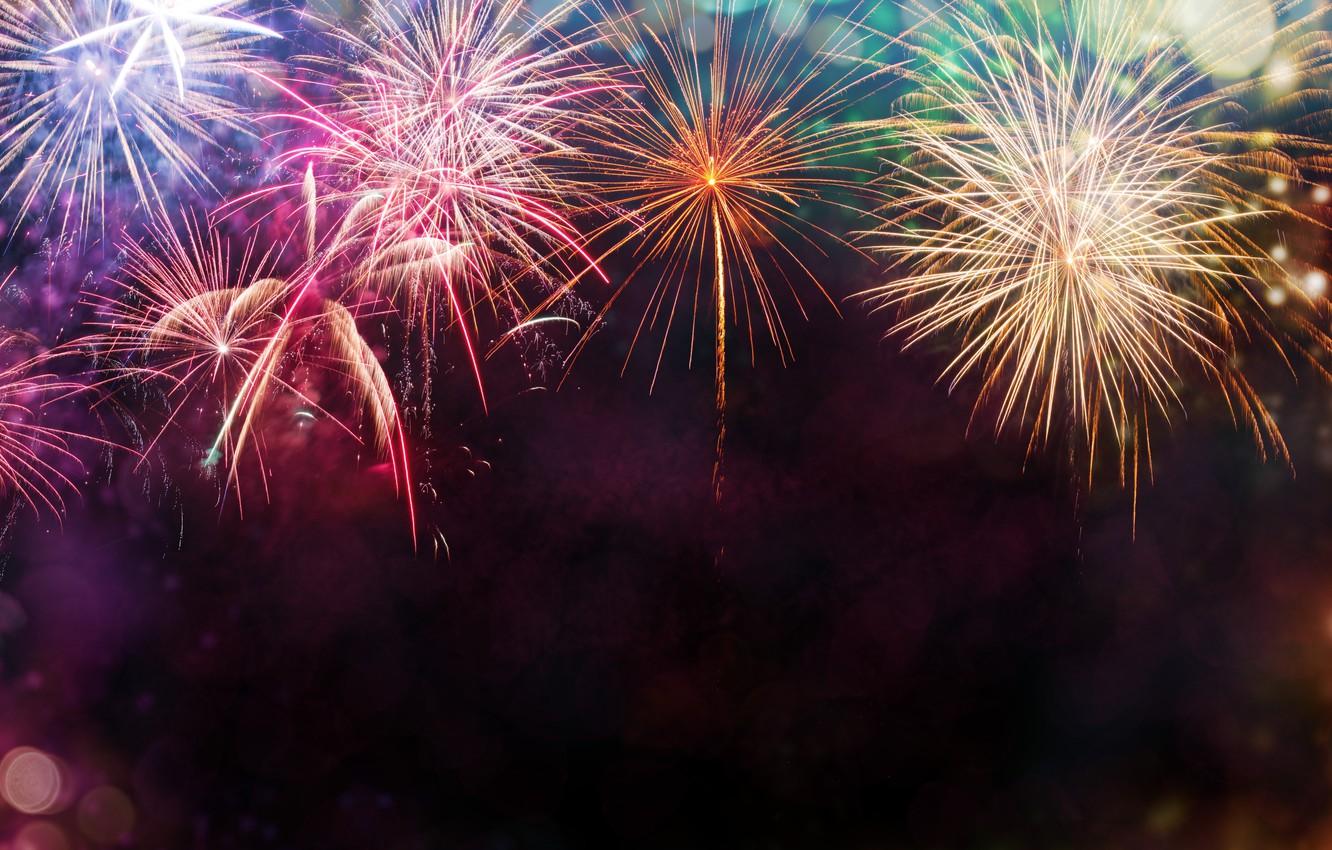 1332x850 Wallpaper salute, colorful, fireworks, new year, happy, night, fireworks, holiday celebration, New Year save image for desktop, section праздники