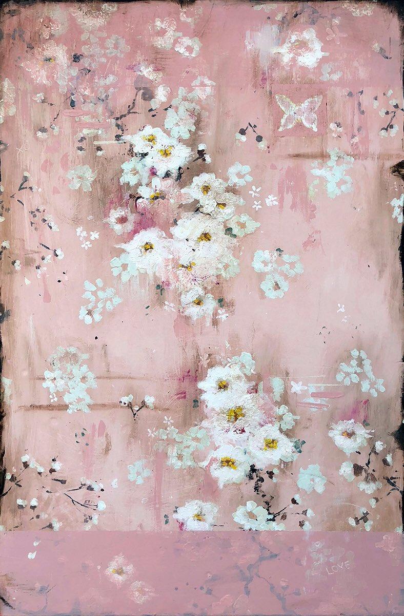788x1200 Kathe Fraga the studio: XOXO, inspired by the romance of vintage French wallpaper and Chinoiserie with a modern twist. 36x24 on frescoed birch panel with Japanese gold ink and
