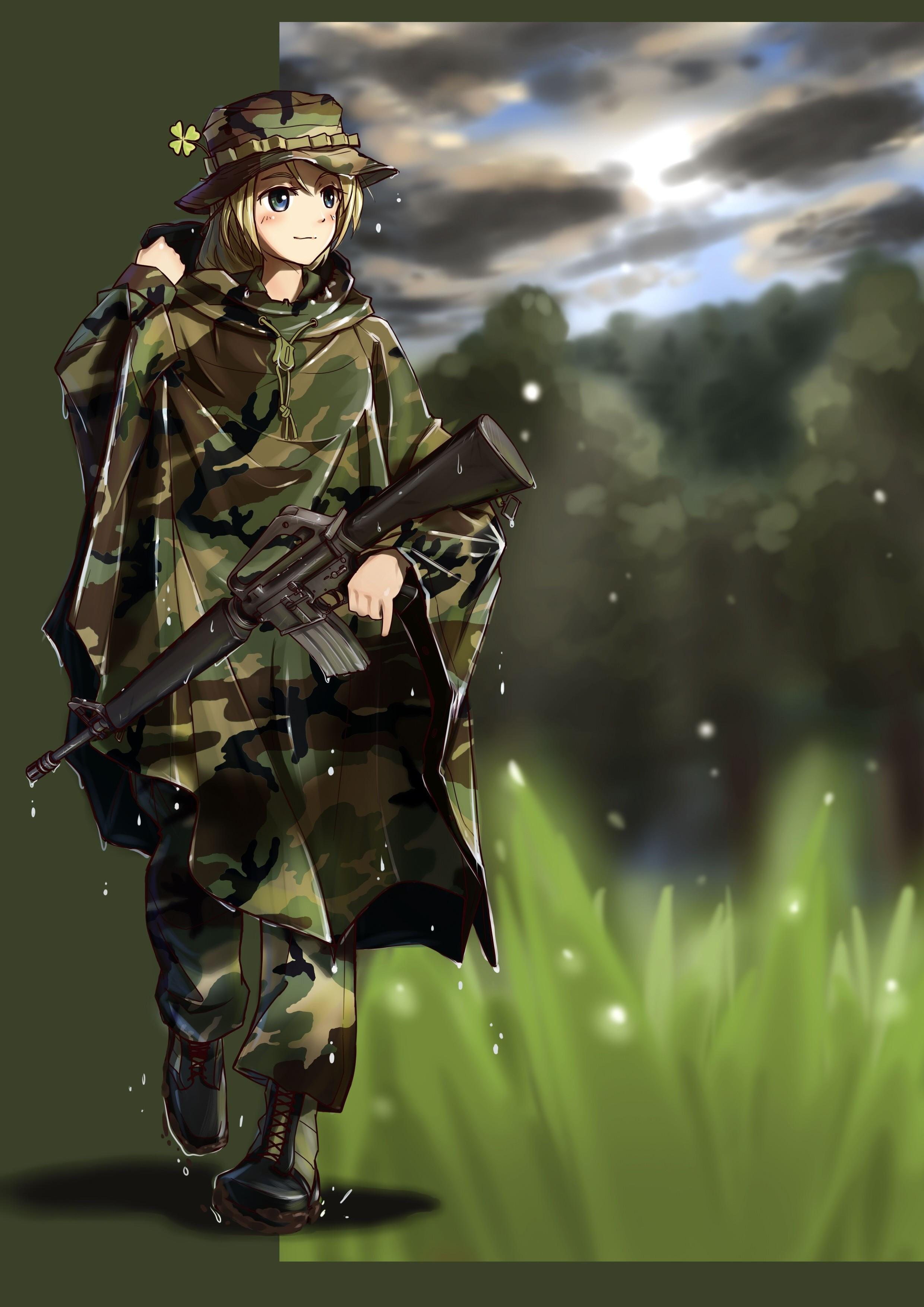 2480x3507 Download 2480x3507 Anime Girl, Military Uniform, Guns Wallpaper