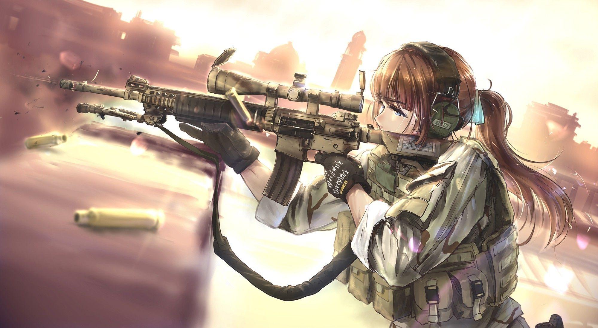 2000x1100 Anime Girls Soldier Wallpaper