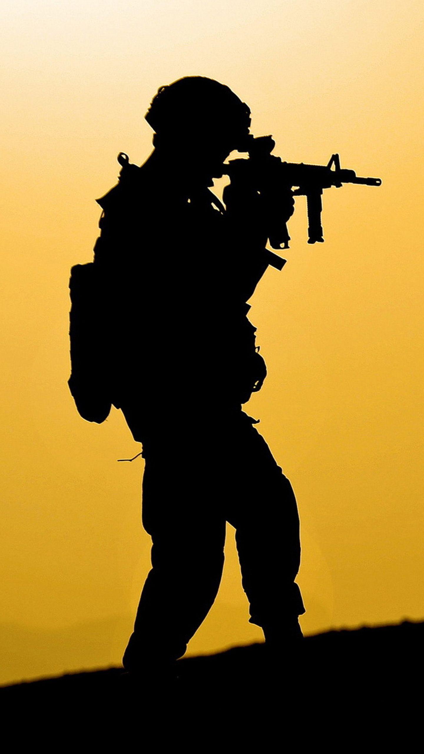 1440x2560 Mobile Phone Wallpaper with Soldier in Silhouette Wallpaper. Wallpaper Download. High Resolution Wallpaper