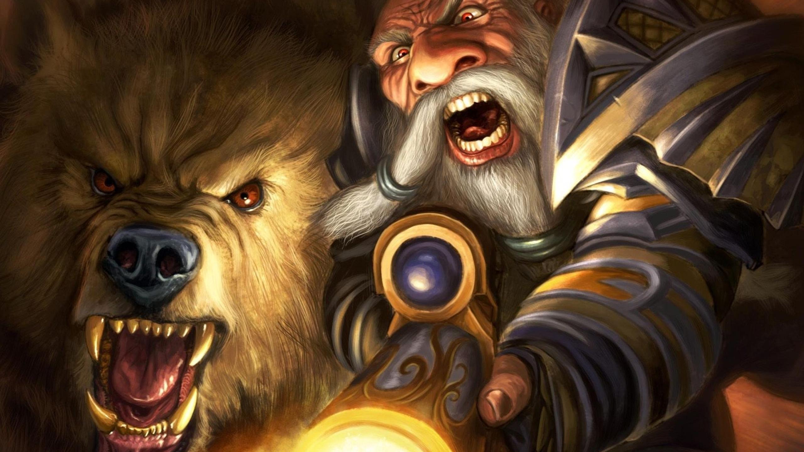 2560x1440 image World of WarCraft Bears Hunter, Dwarf Fantasy Games 2560x1440