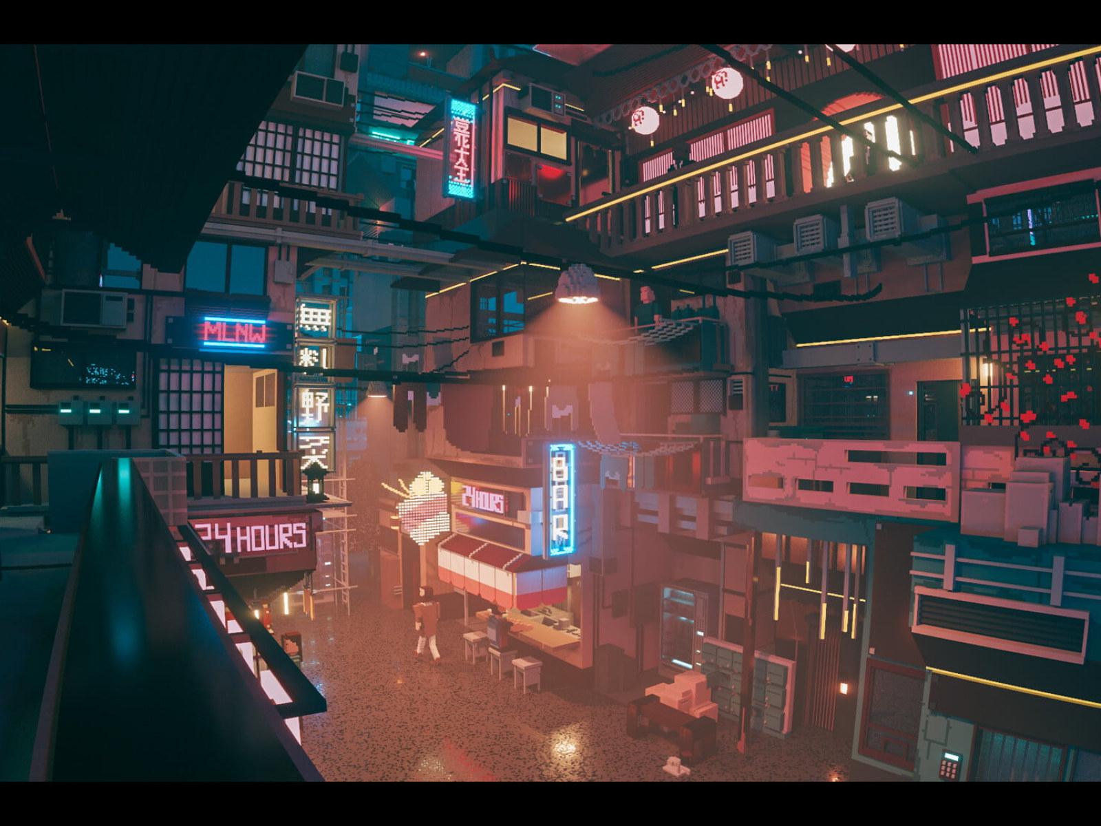 1600x1200 Sergey Munin wallpaper, pixel art, neon lights, digital art, voxels, city lights • Wallpaper For You HD Wallpaper For Desktop & Mobile