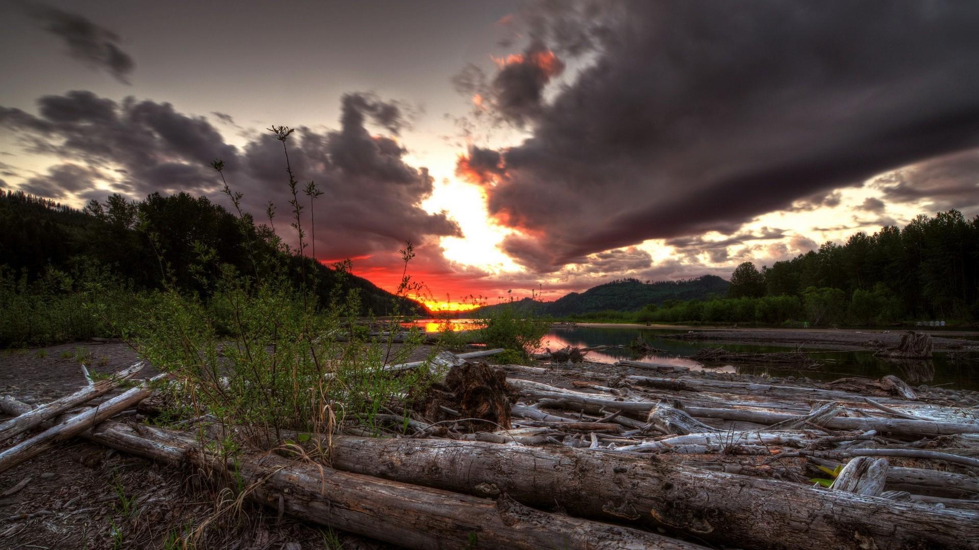 1920x1080 nature, Landscape, Long Exposure, Sunset, Clouds, Hill, Mountain, Trees, Forest, Water, Lake, Wood, Dead Trees, Plants, HDR, Reflection Wallpaper HD / Desktop and Mobile Background
