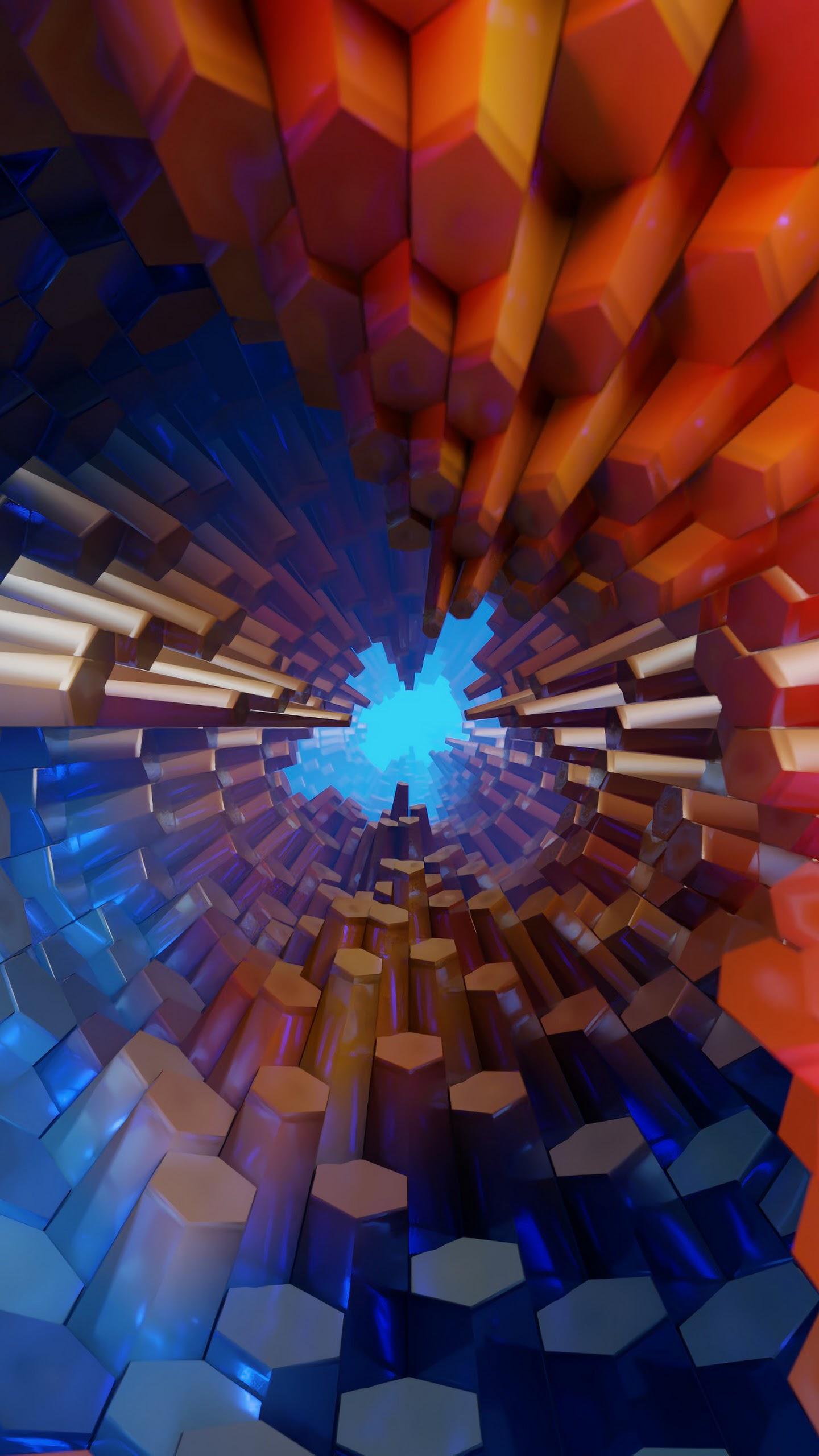 1440x2560 Abstract, Hexagon, 3D, Colorful, 4k, Wallpaper One Plus 7 Pro