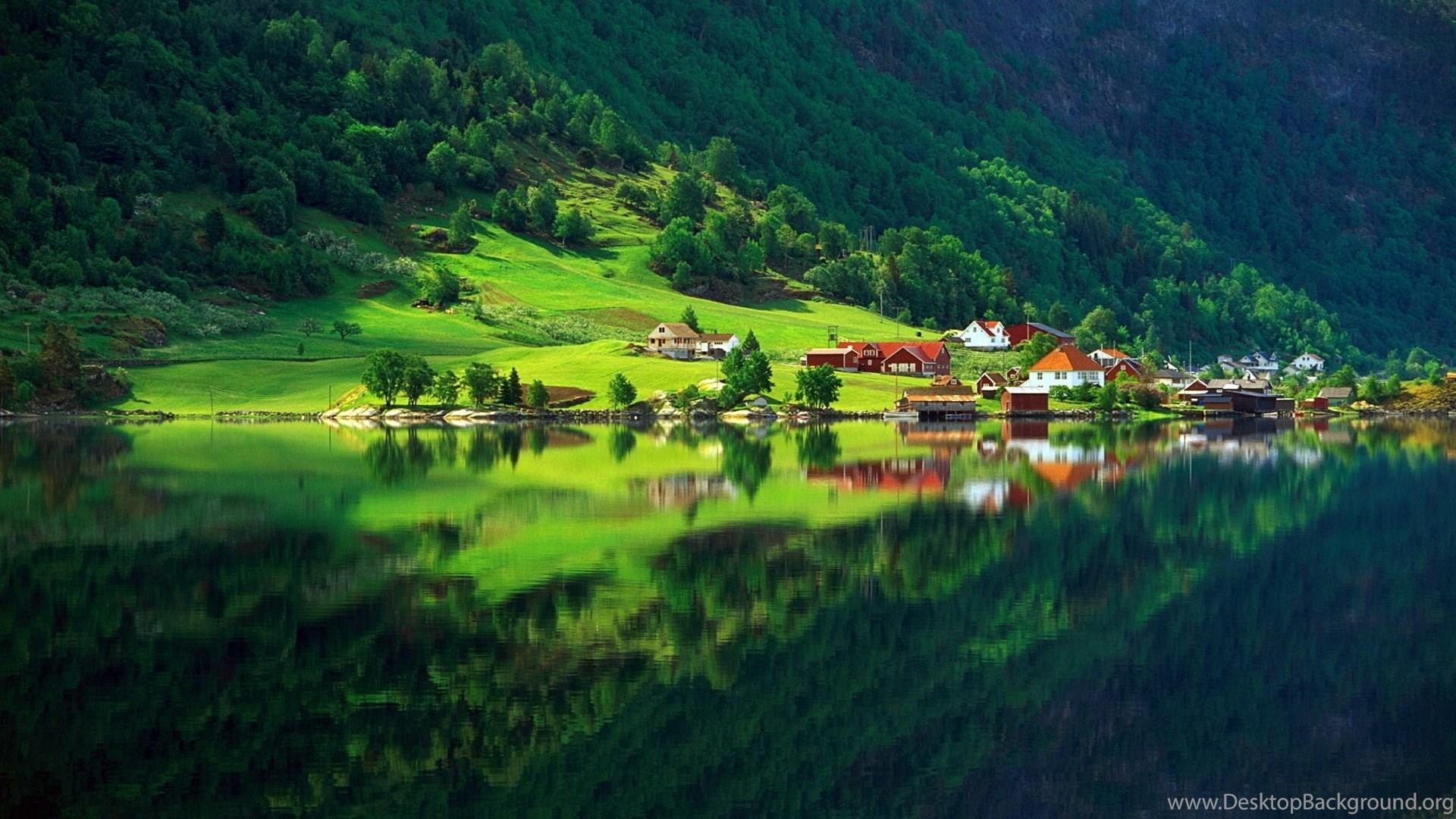 1920x1080 Nature Forest Green Summer Home Village Lake Wallpaper Desktop Background