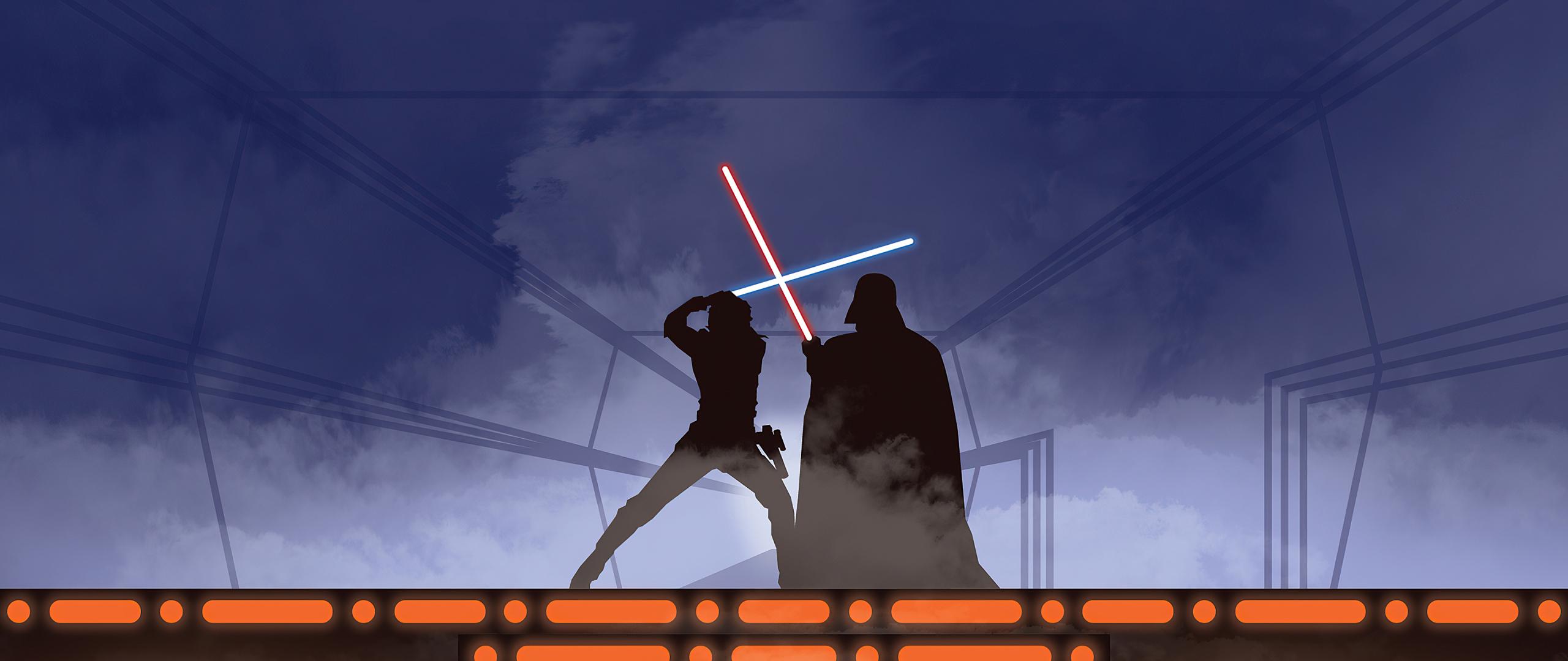 2560x1080 Download 2560x1080 wallpaper star wars: the empire strikes back, fight, silhouette, dual wide, widescreen, 2560x1080 HD image, background, 25665