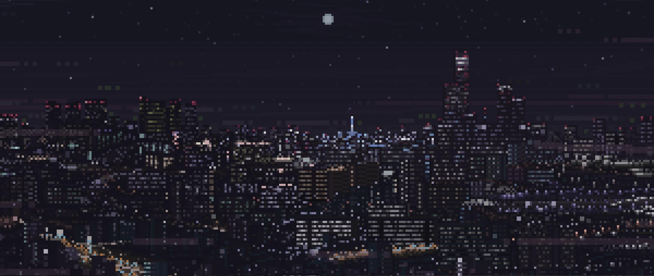 2560x1080 Download Cityscape, dark, pixel art wallpaper, 2560x Dual Wide, Widescreen