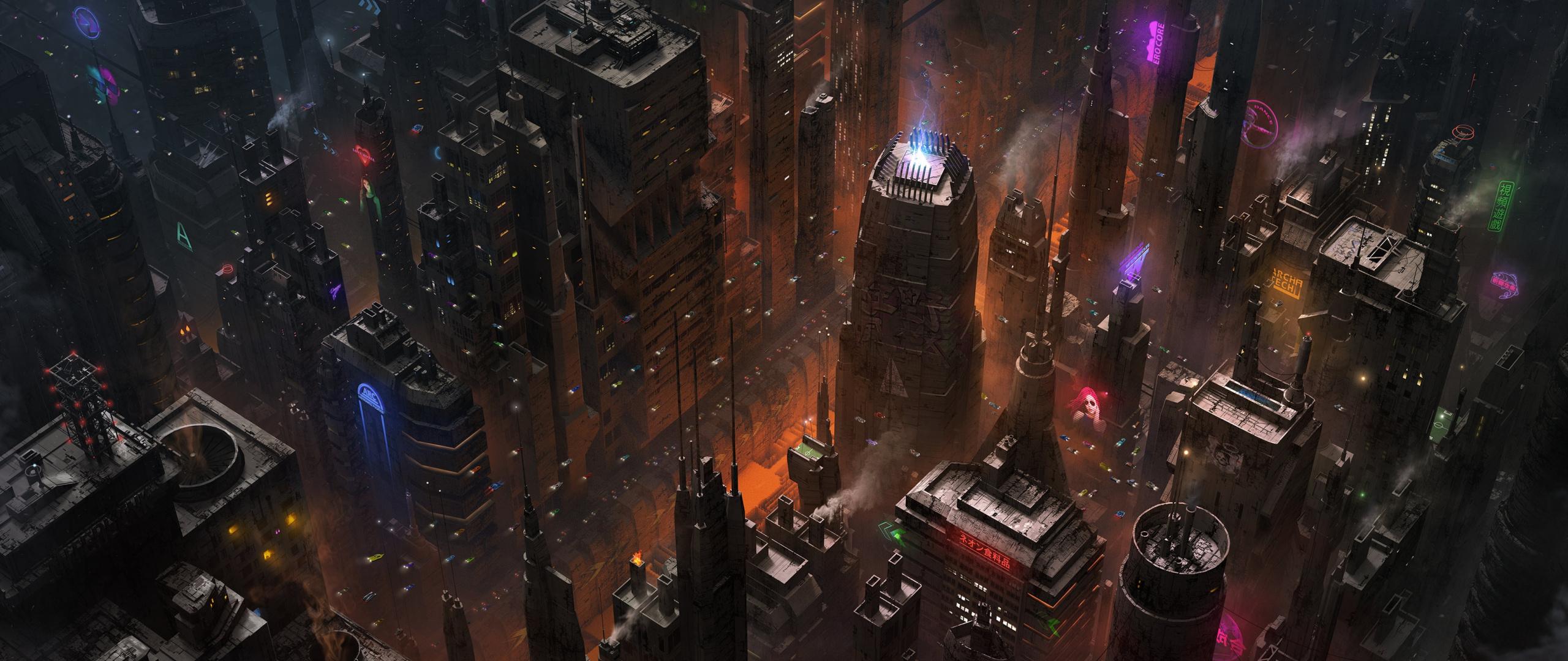 2560x1080 Download Sci Fi, Dark, Cityscape, Art Wallpaper, 2560x Dual Wide, Widescreen