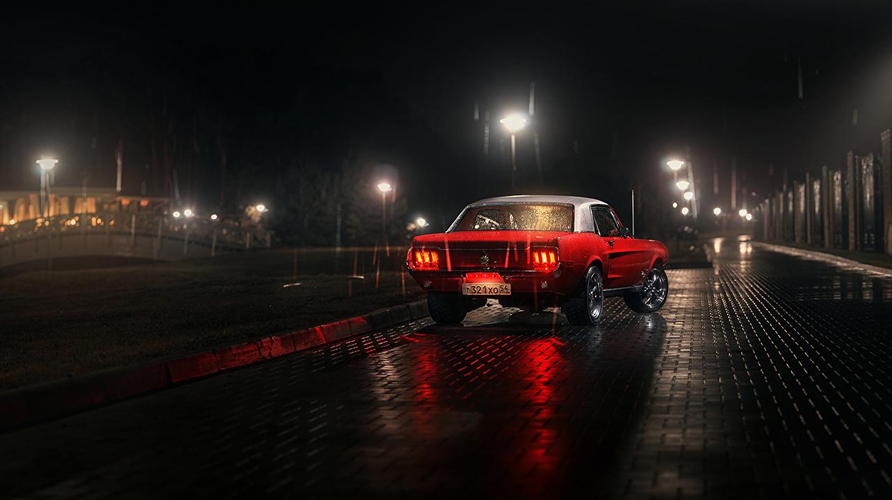 1280x718 Image Ford Mustang 1967 Rain Street Night Pavement automobile