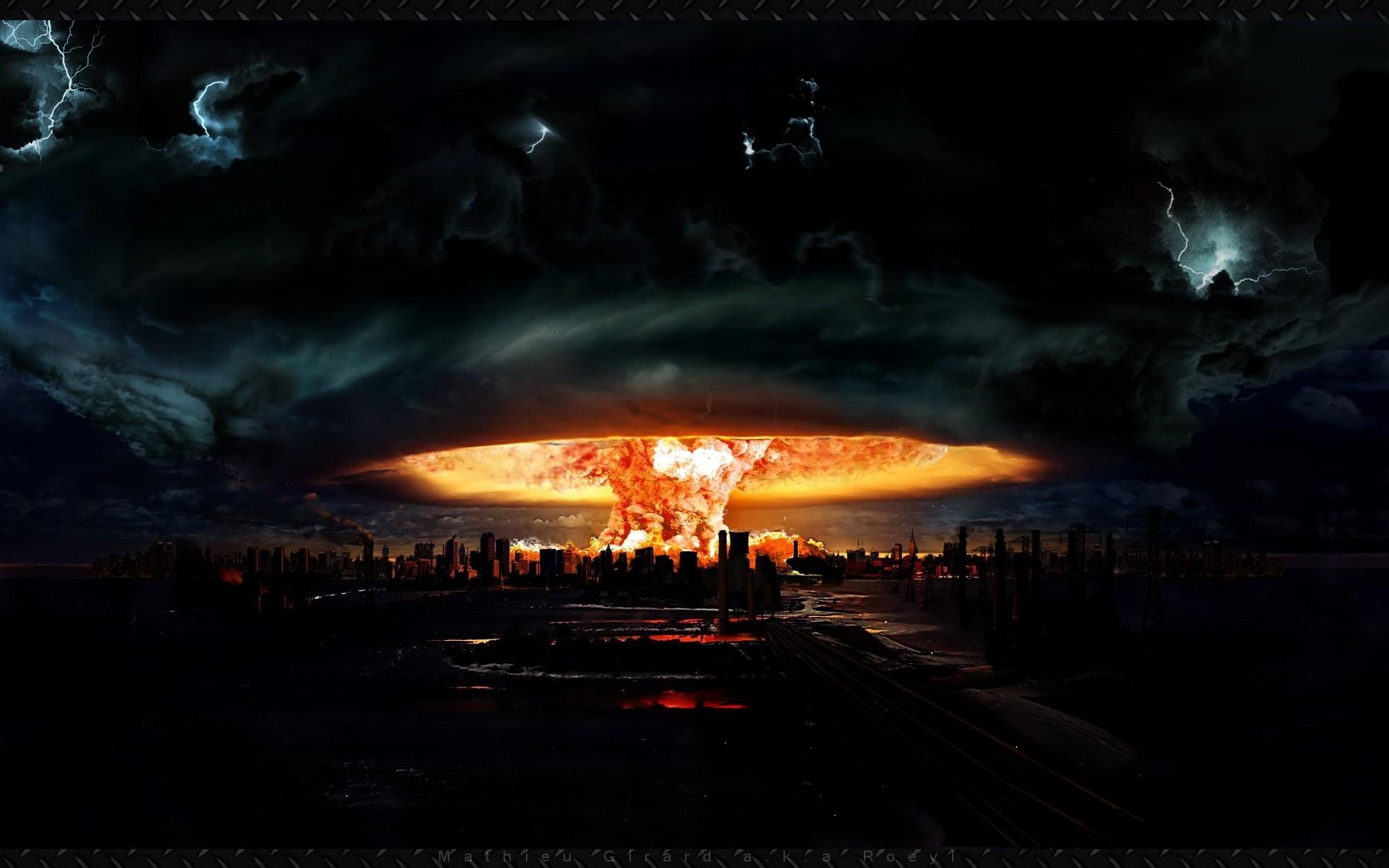1920x1200 Atomic Bomb Explosion Over City Buildings HD Wallpaper Resolution Abstract Desktop HD Wallpaper