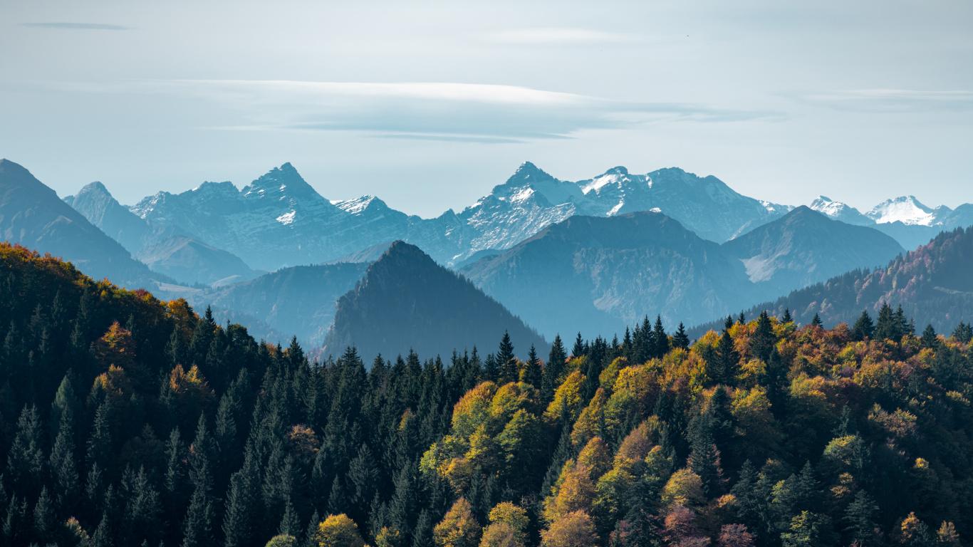 1366x768 Download Adorable view, mountains and green trees, forest wallpaper, 1366x Tablet, laptop