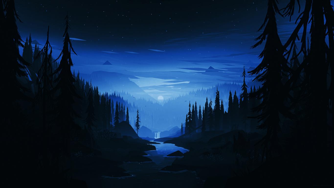 1366x768 Download 1366x768 wallpaper dark night, river, forest, minimal, art, tablet, laptop, 1366x768 HD image, background, 18055